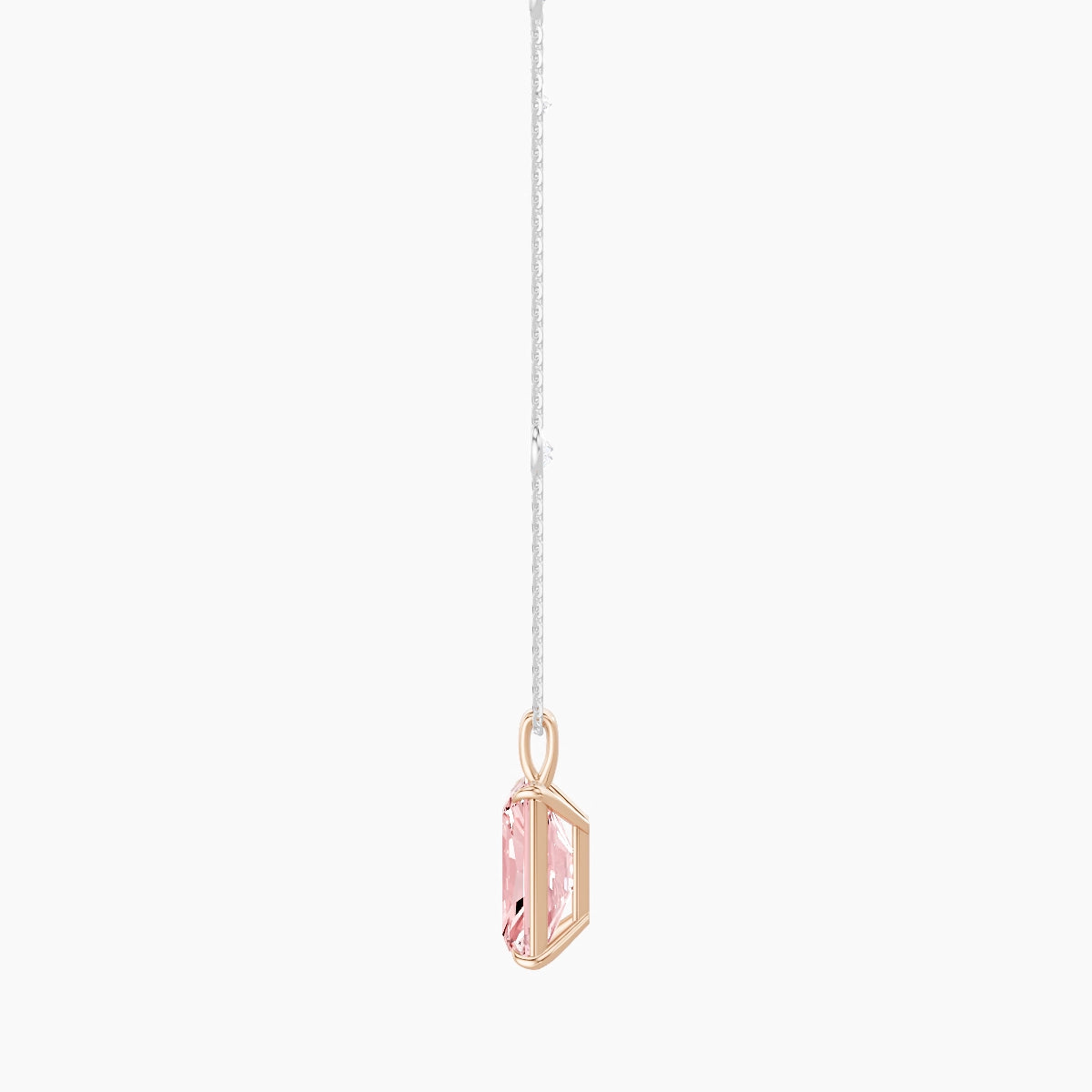 Hanging Solitaire with Sautoir | 18k White & Rose Gold 5 ct Pink Lab Diamond Radiant Pendant