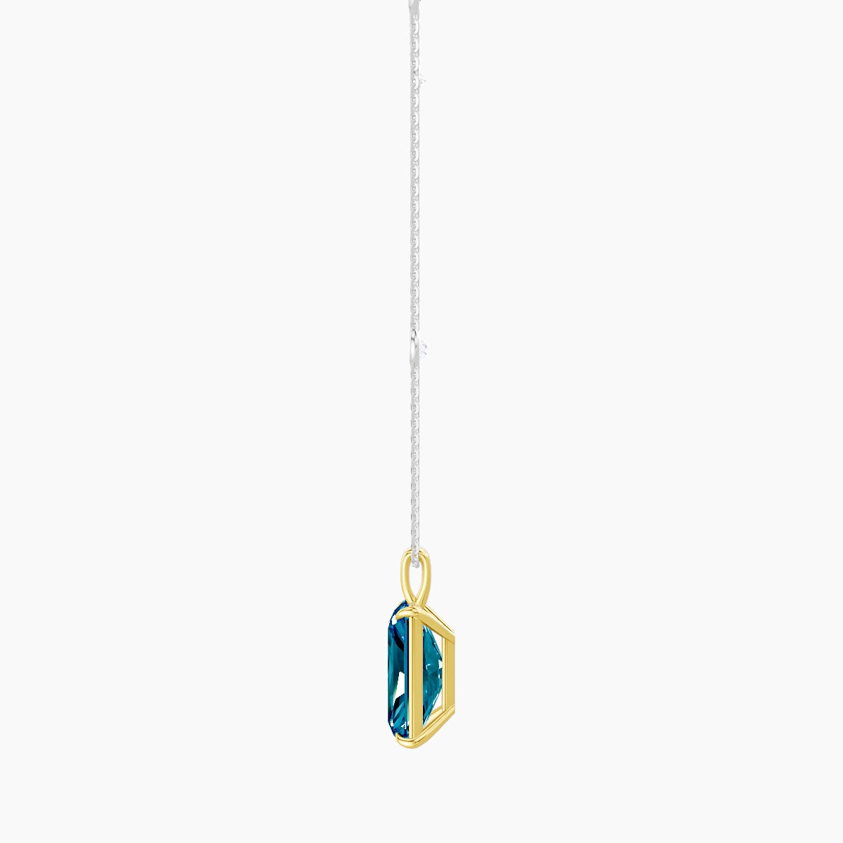 Hanging Solitaire with Sautoir | 18k White & Yellow Gold 5 ct Blue Lab Diamond Radiant Pendant