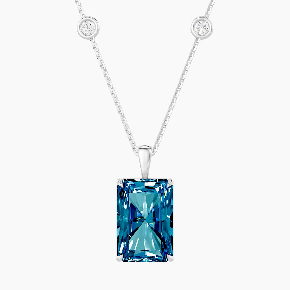 Hanging Solitaire with Sautoir | 18k White Gold 5 ct Blue Lab Diamond Radiant Pendant
