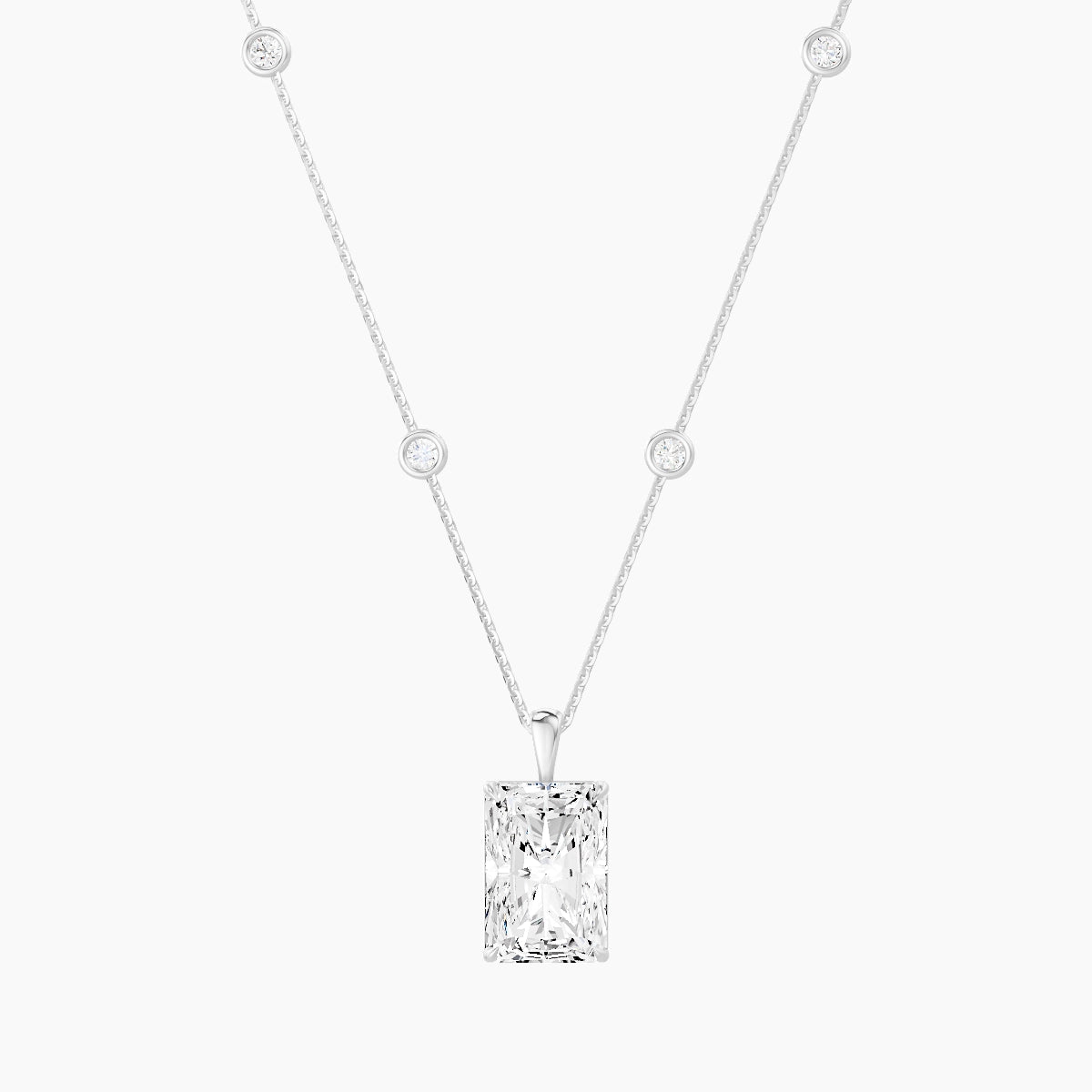 Hanging Solitaire with Sautoir | 18k White Gold 5 ct White Lab Diamond Radiant Pendant