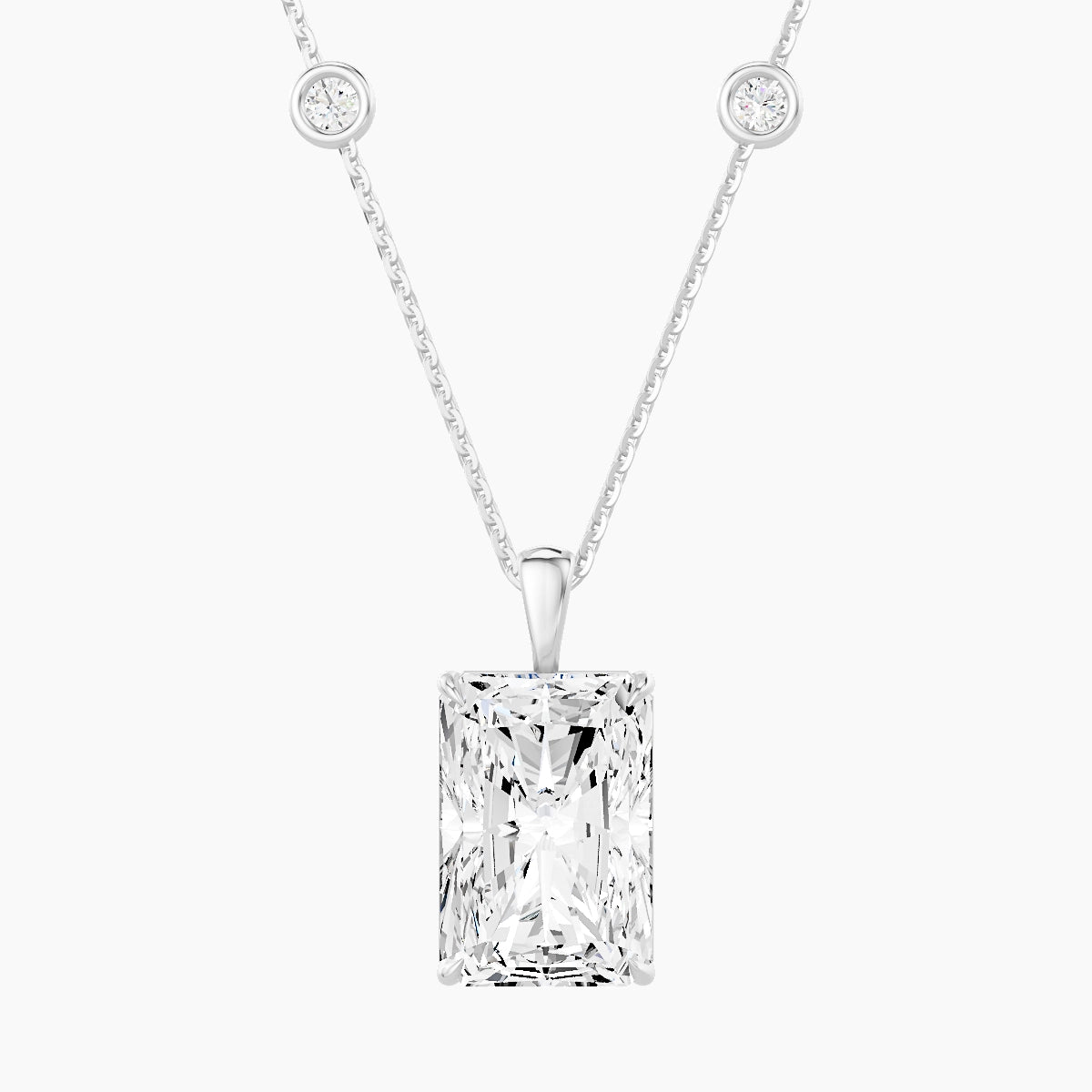 Hanging Solitaire with Sautoir | 18k White Gold 5 ct White Lab Diamond Radiant Pendant