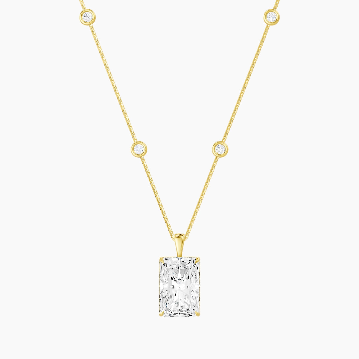 Hanging Solitaire with Sautoir | 18k Yellow Gold 5 ct White Lab Diamond Radiant Pendant
