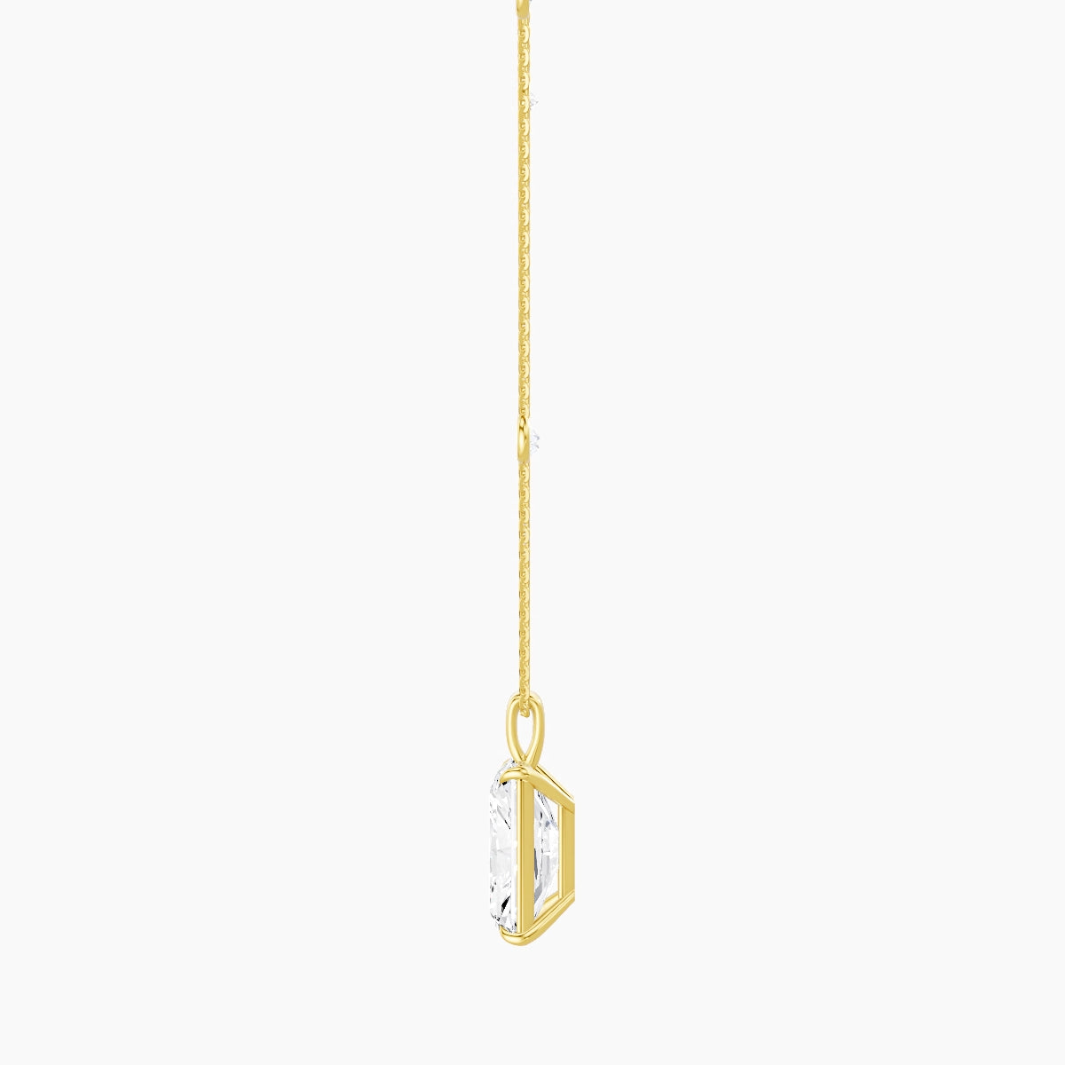 Hanging Solitaire with Sautoir | 18k Yellow Gold 5 ct White Lab Diamond Radiant Pendant