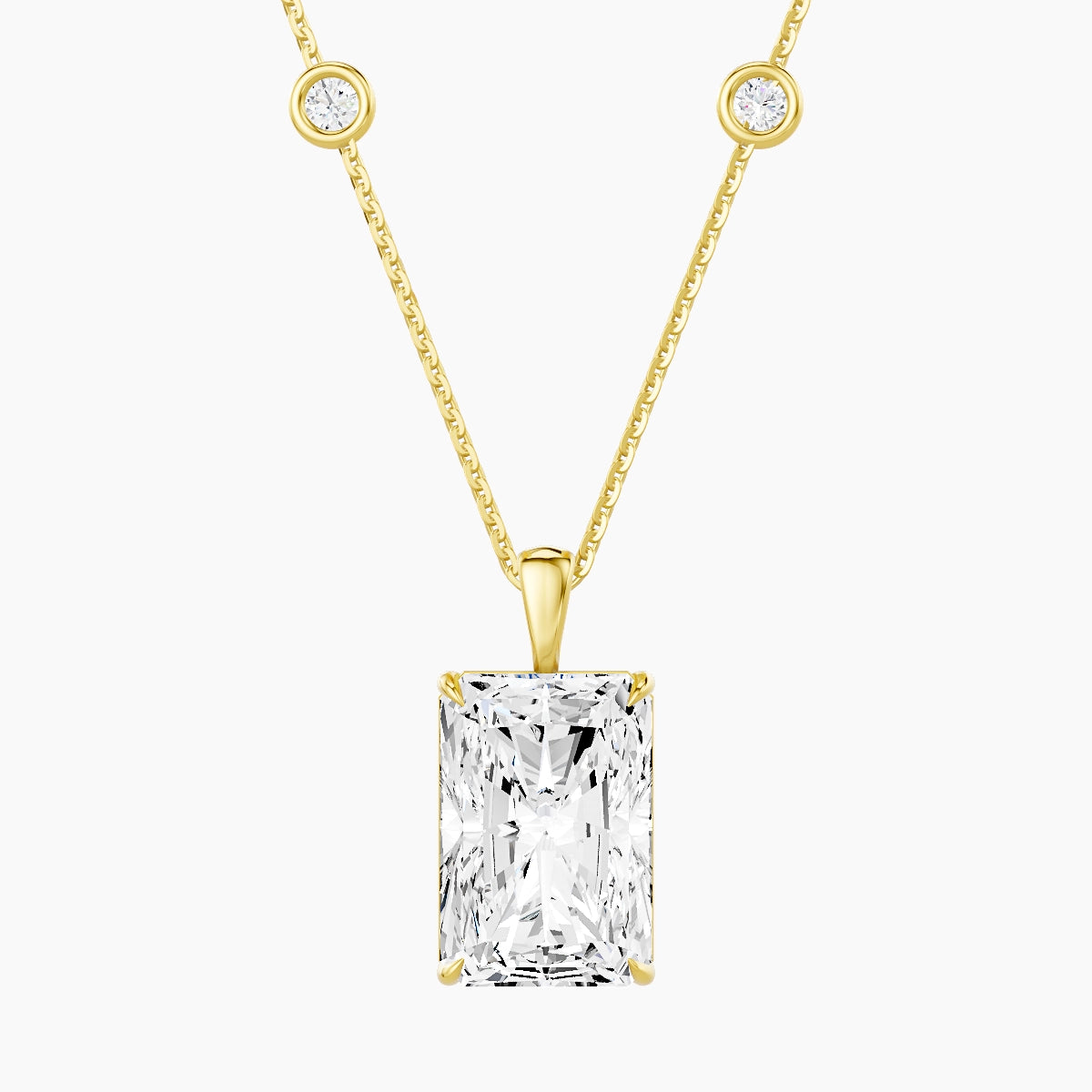 Hanging Solitaire with Sautoir | 18k Yellow Gold 5 ct White Lab Diamond Radiant Pendant
