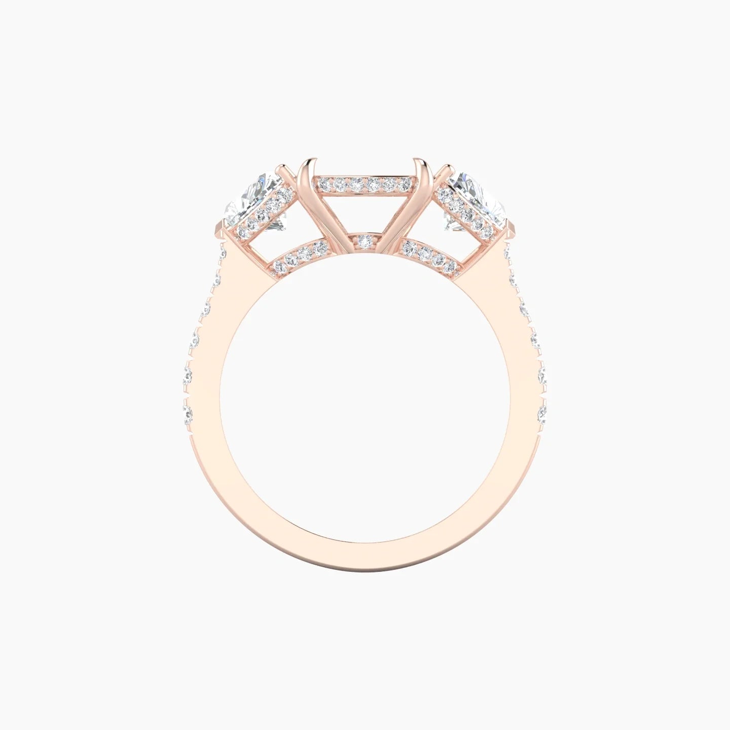 Heart Trilogy with Reverse Shank | 18k Rose Gold 5-7.99 ct Cushion Cut Ring Setting