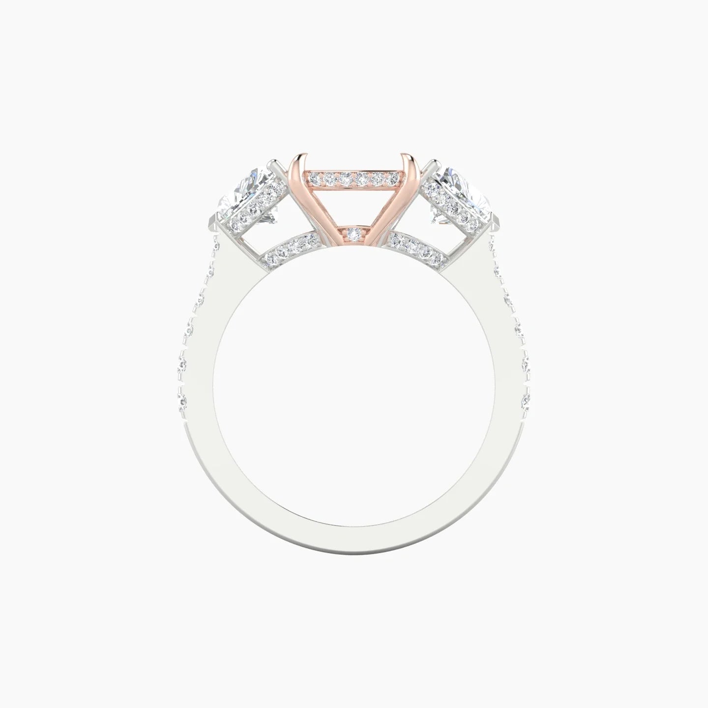 Heart Trilogy with Reverse Shank | 18k White & Rose Gold 5-7.99 ct Cushion Cut Ring Setting