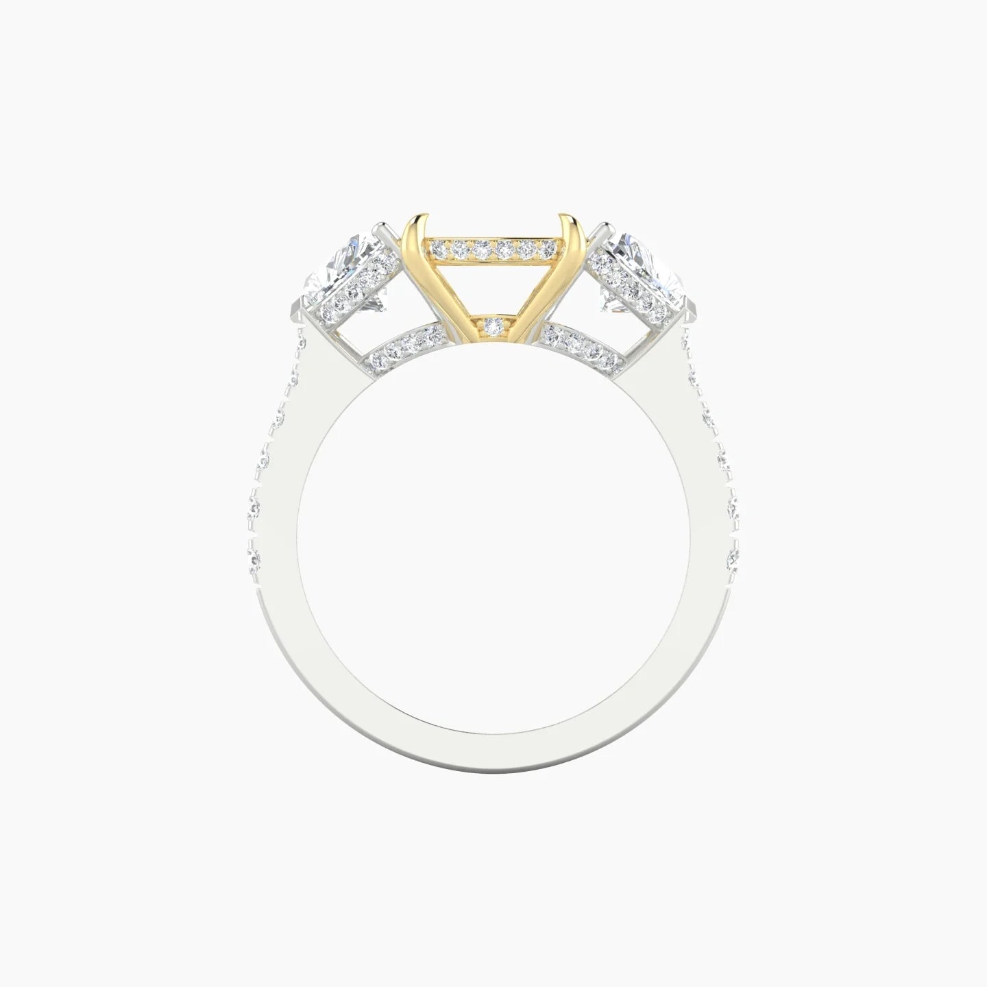 Heart Trilogy with Reverse Shank | 18k White & Yellow Gold 5-7.99 ct Cushion Cut Ring Setting
