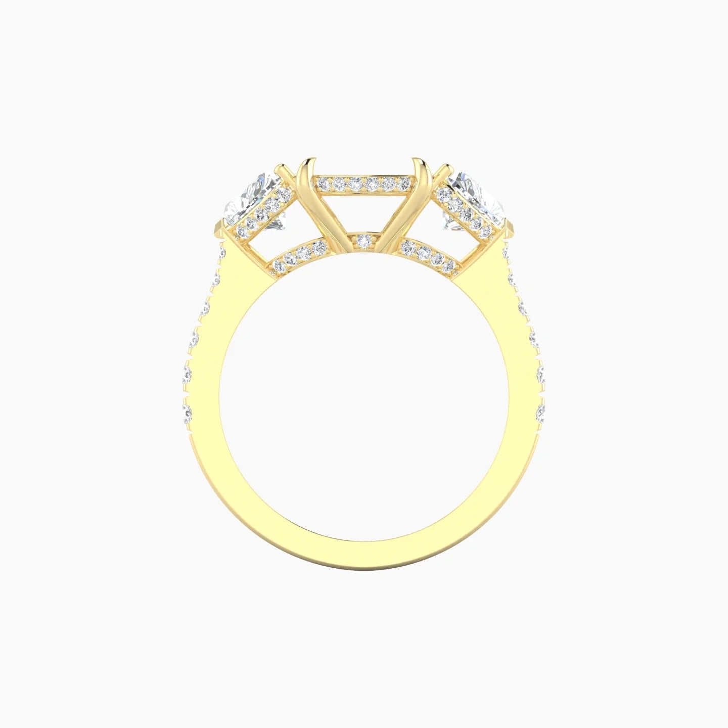 Heart Trilogy with Reverse Shank | 18k Yellow Gold 5-7.99 ct Cushion Cut Ring Setting