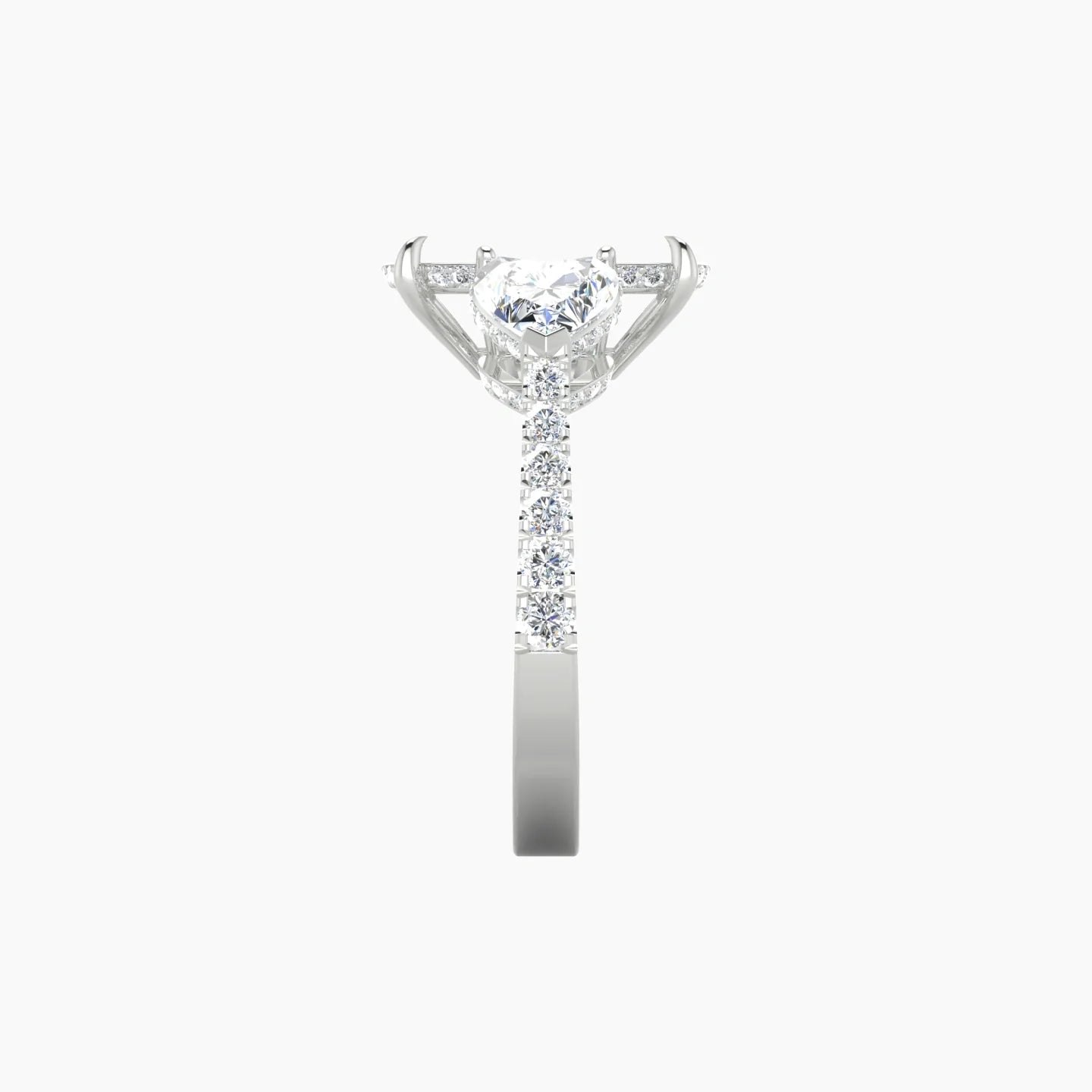 Heart Trilogy with Reverse Shank | 18k White Gold 5-7.99 ct Cushion Cut Ring Setting