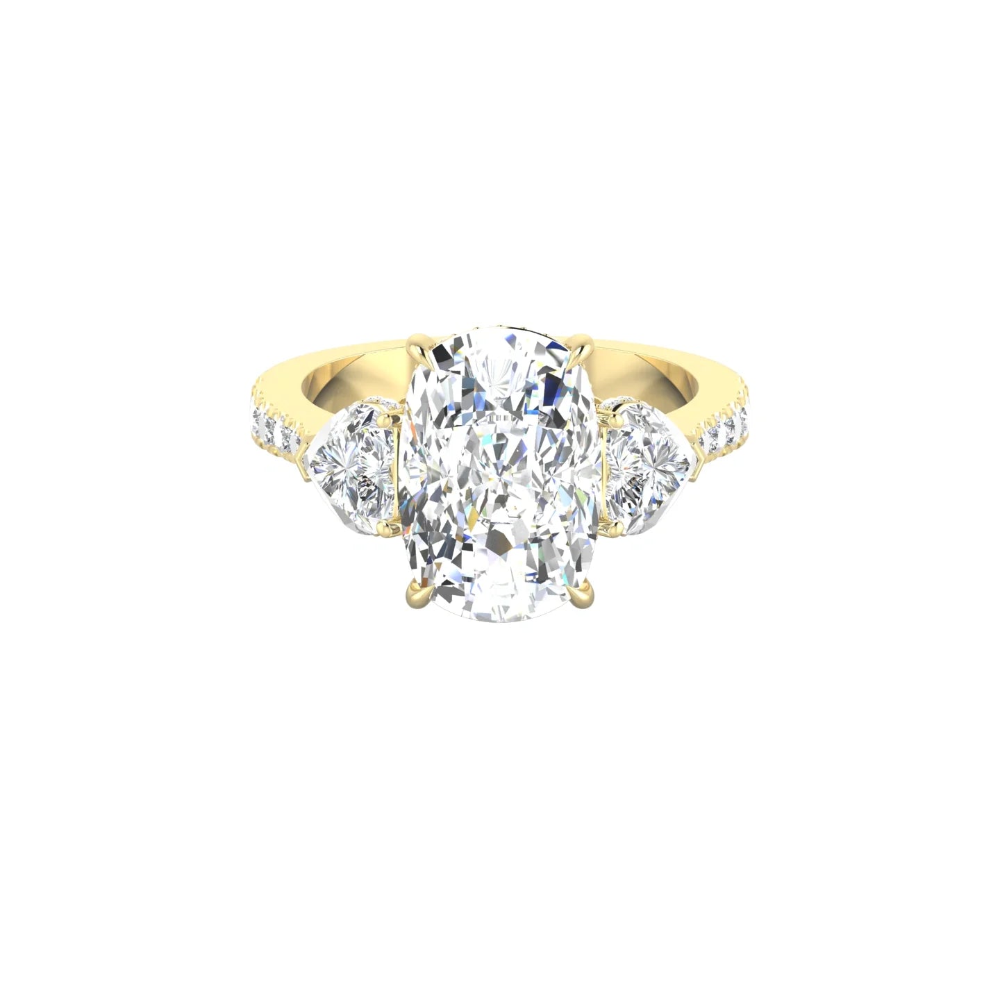 Heart Trilogy with Reverse Shank | 18k Yellow Gold 5 ct Cushion Cut Ring