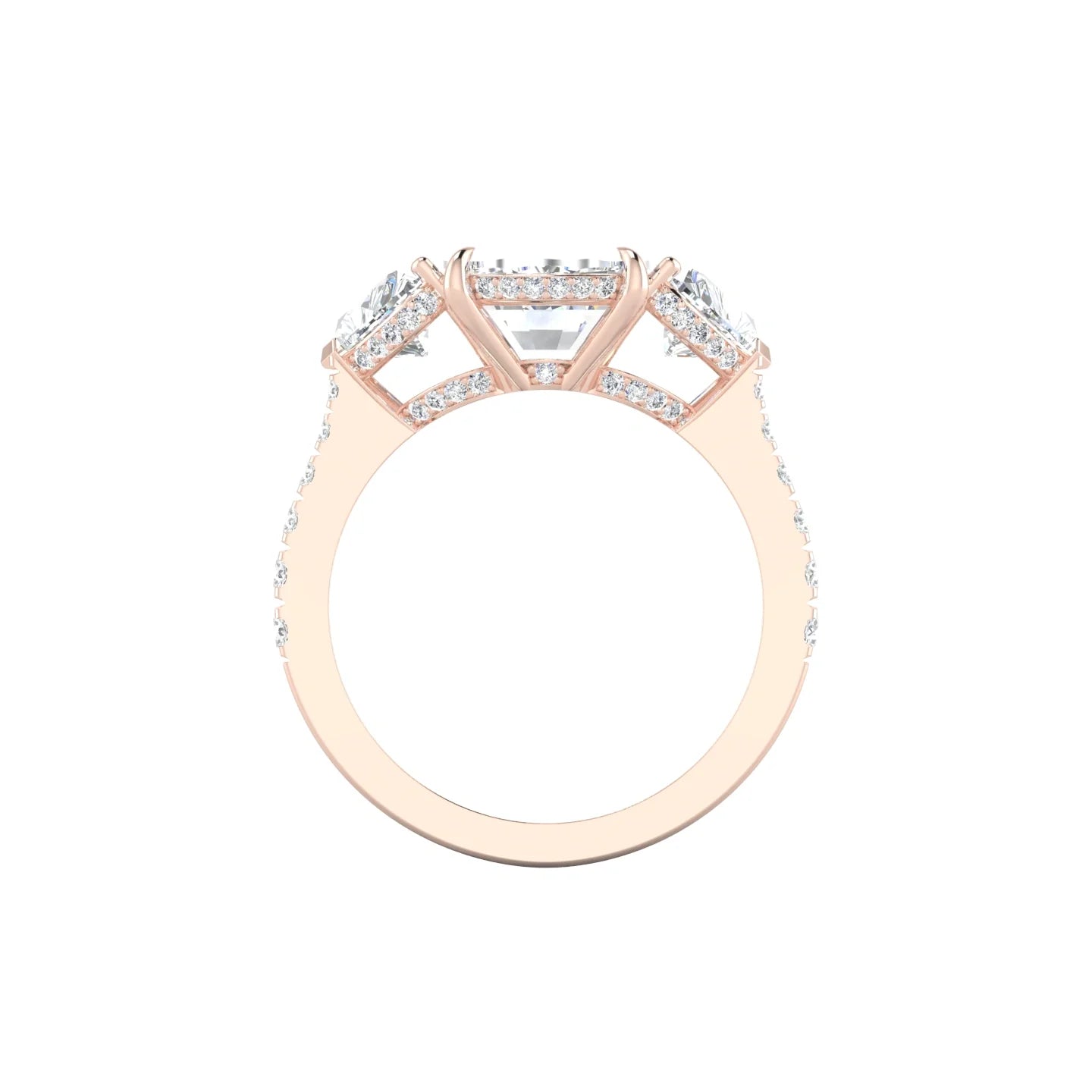 Heart Trilogy with Reverse Shank | 18k Rose Gold 5 ct Cushion Cut Ring