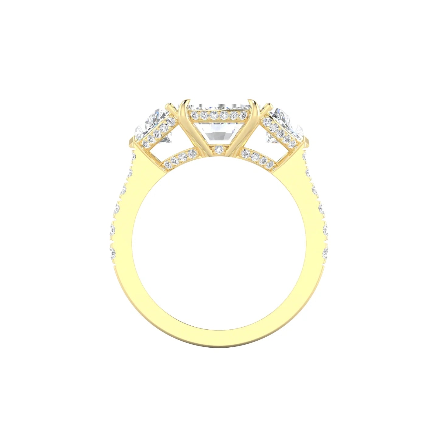 Heart Trilogy with Reverse Shank | 18k Yellow Gold 5 ct Cushion Cut Ring