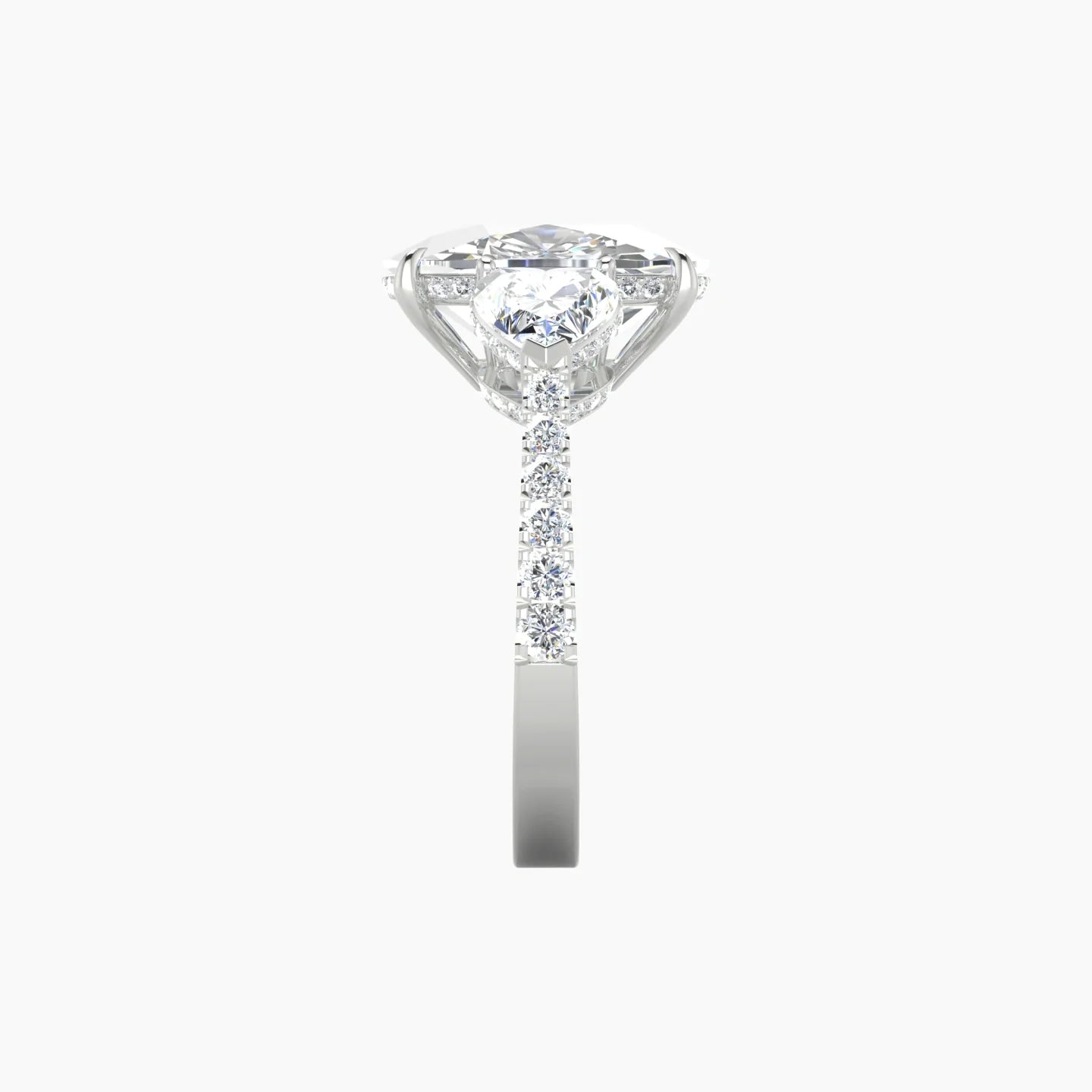 Heart Trilogy with Reverse Shank | 18k White Gold 5 ct Cushion Cut Ring