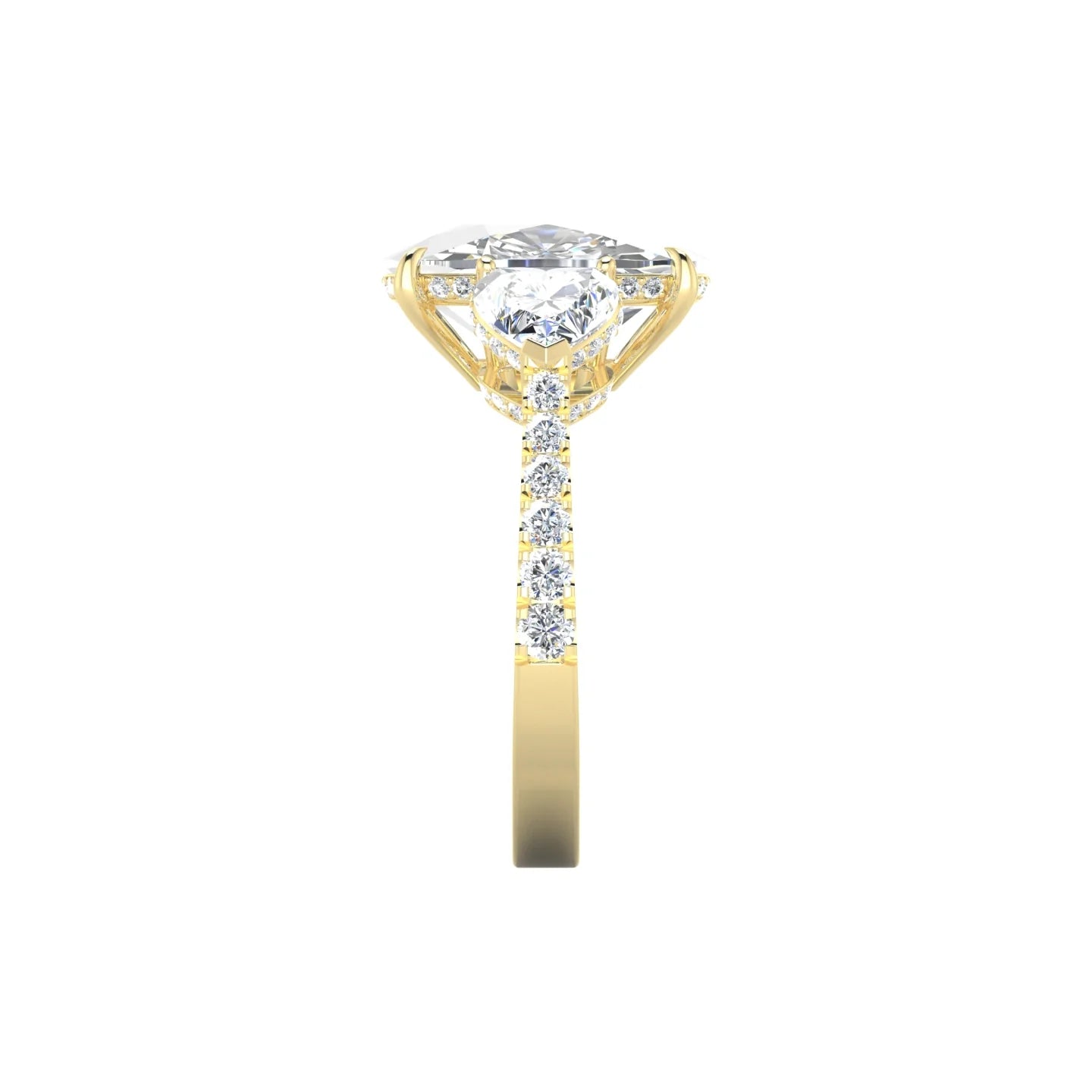 Heart Trilogy with Reverse Shank | 18k Yellow Gold 5 ct Cushion Cut Ring