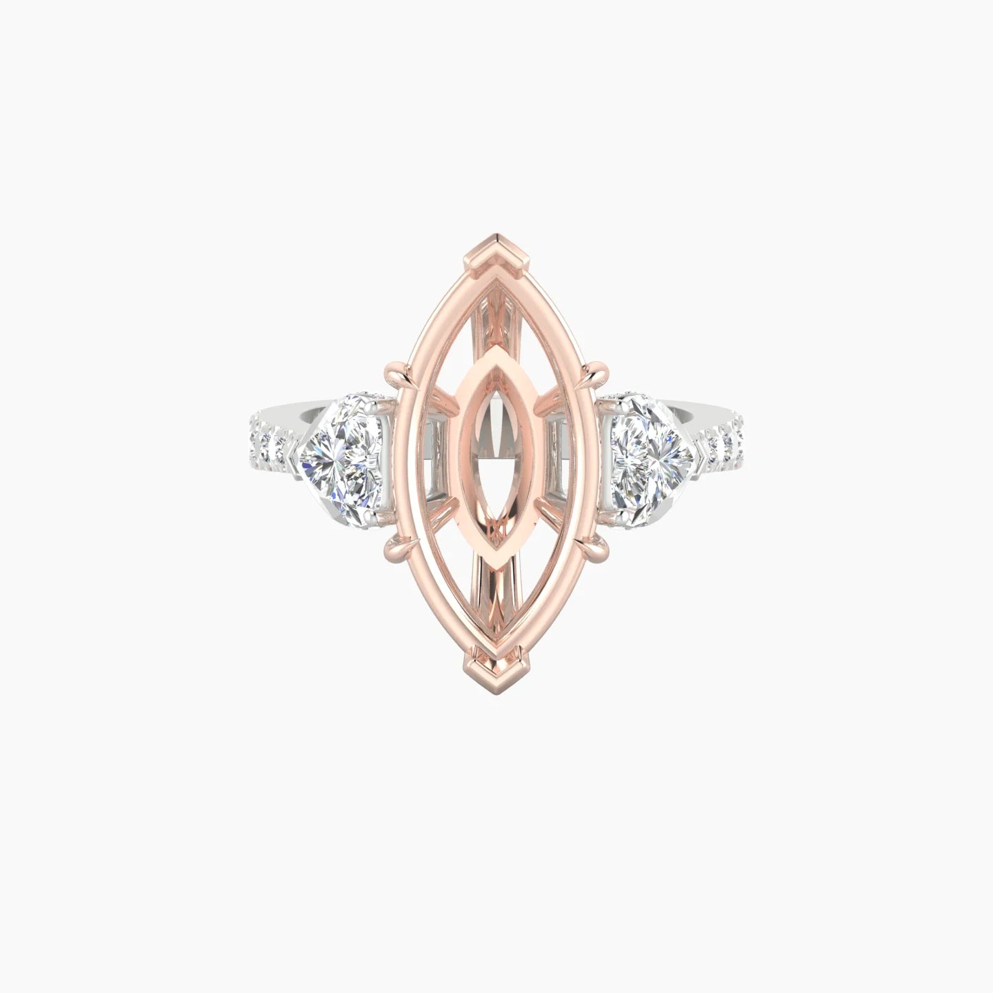 Heart Trilogy with Reverse Shank | 18k White & Rose Gold 5-7.99 ct Marquise Cut Ring Setting