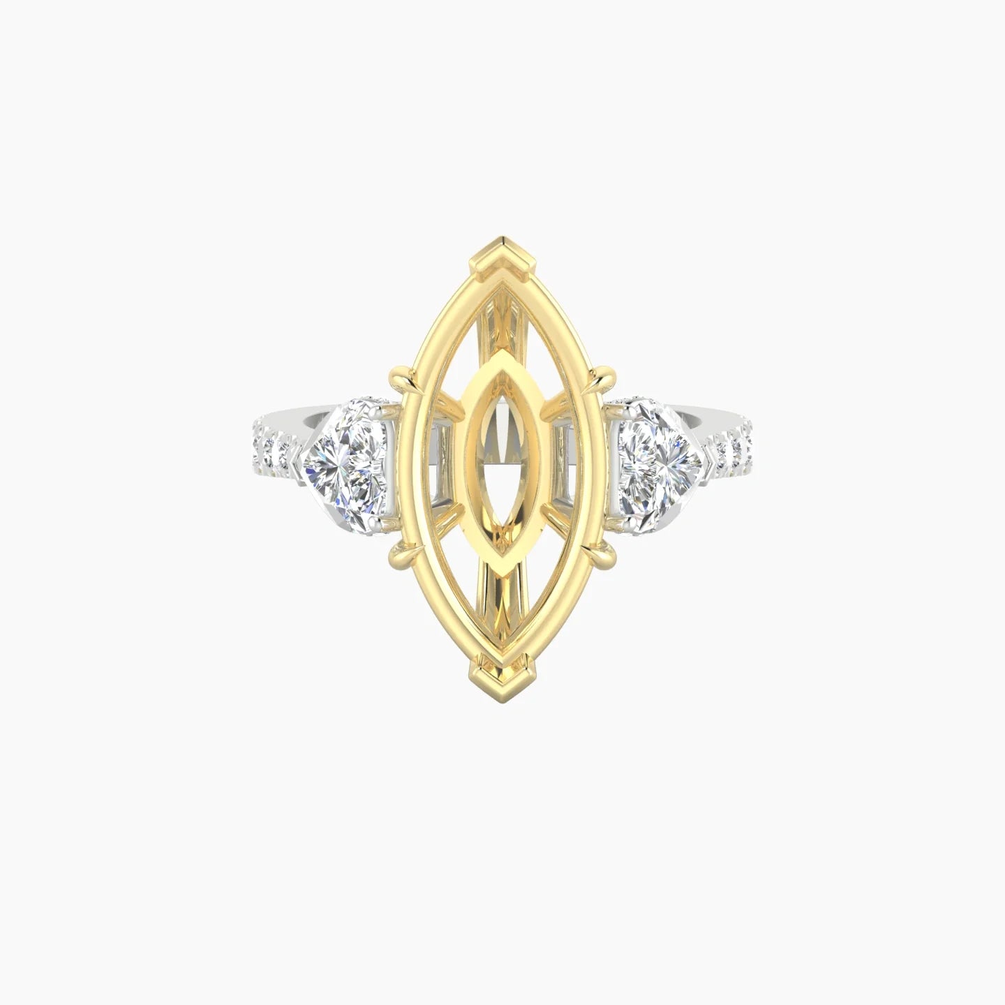 Heart Trilogy with Reverse Shank | 18k White & Yellow Gold 5-7.99 ct Marquise Cut Ring Setting