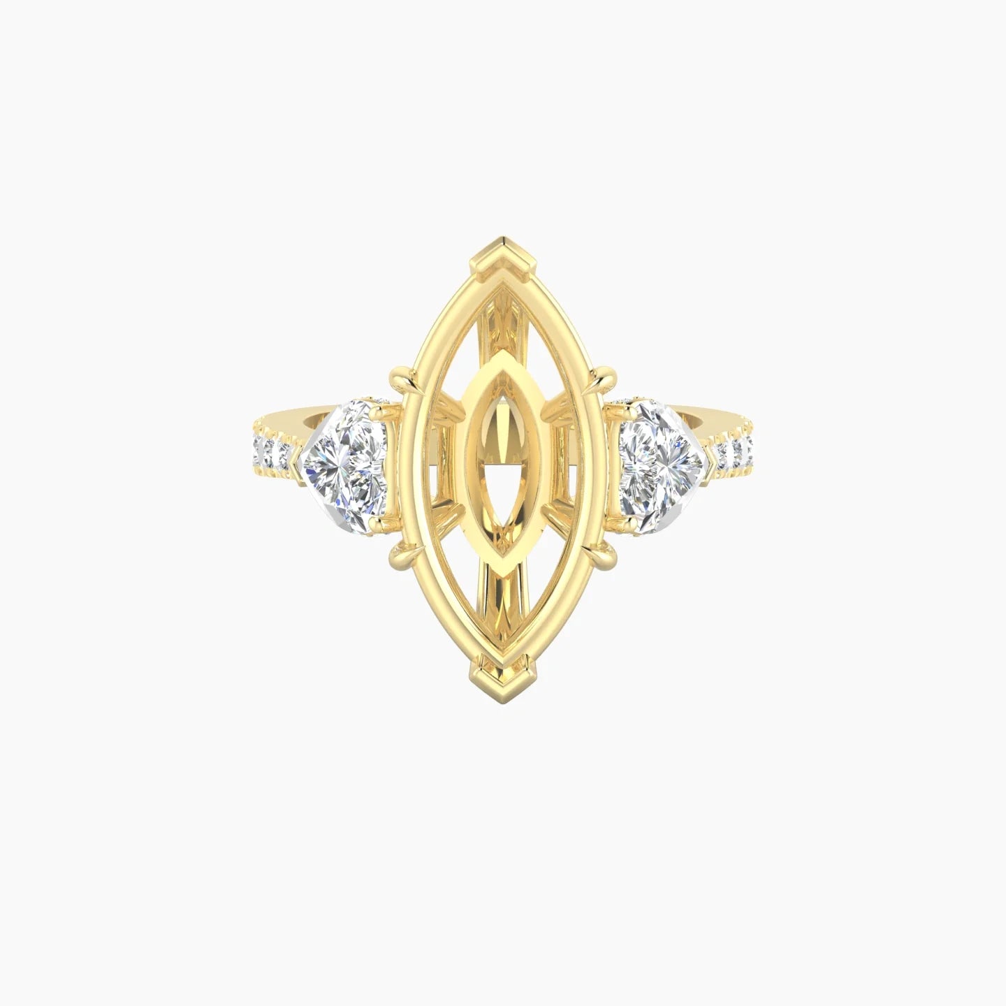 Heart Trilogy with Reverse Shank | 18k Yellow Gold 5-7.99 ct Marquise Cut Ring Setting