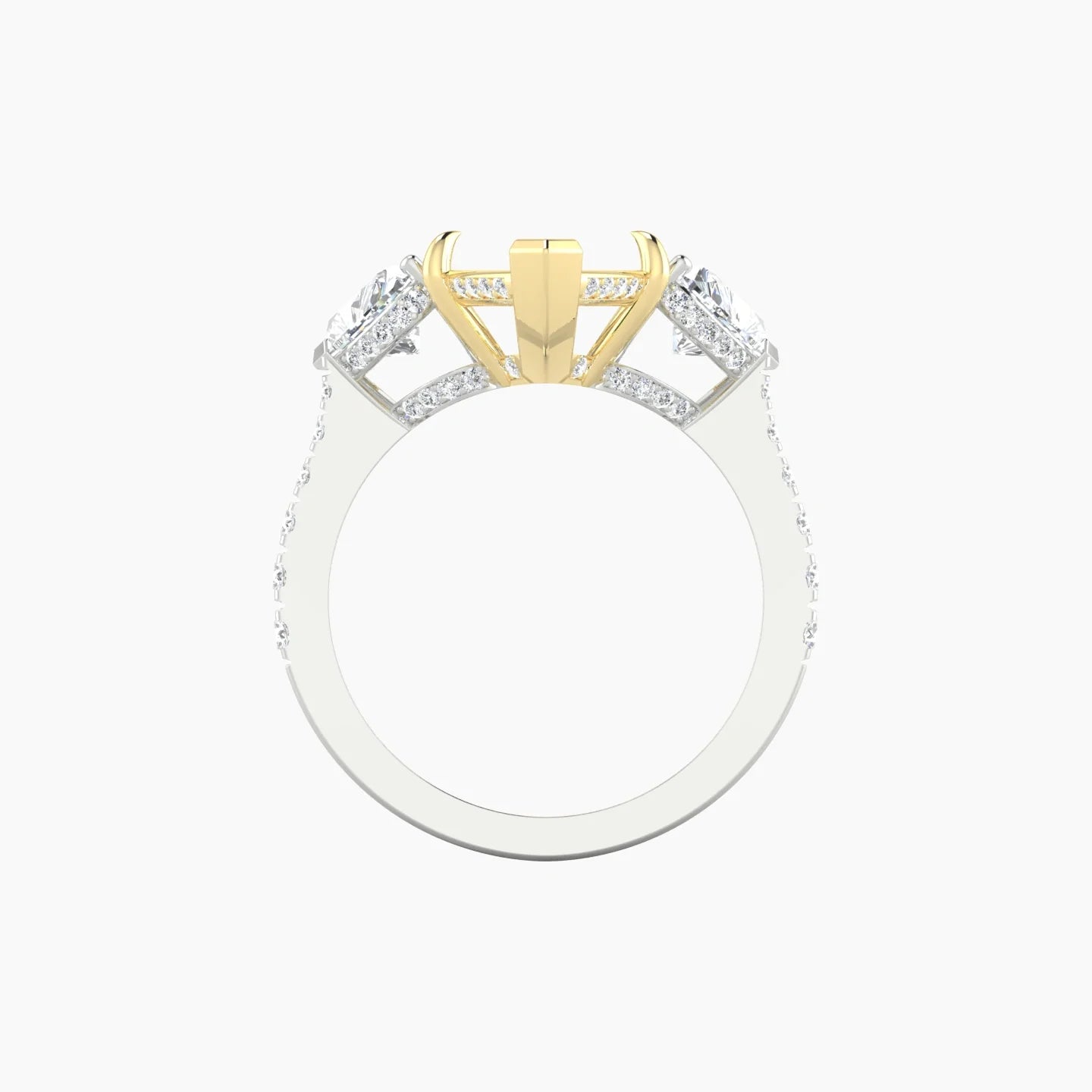 Heart Trilogy with Reverse Shank | 18k White & Yellow Gold 5-7.99 ct Marquise Cut Ring Setting