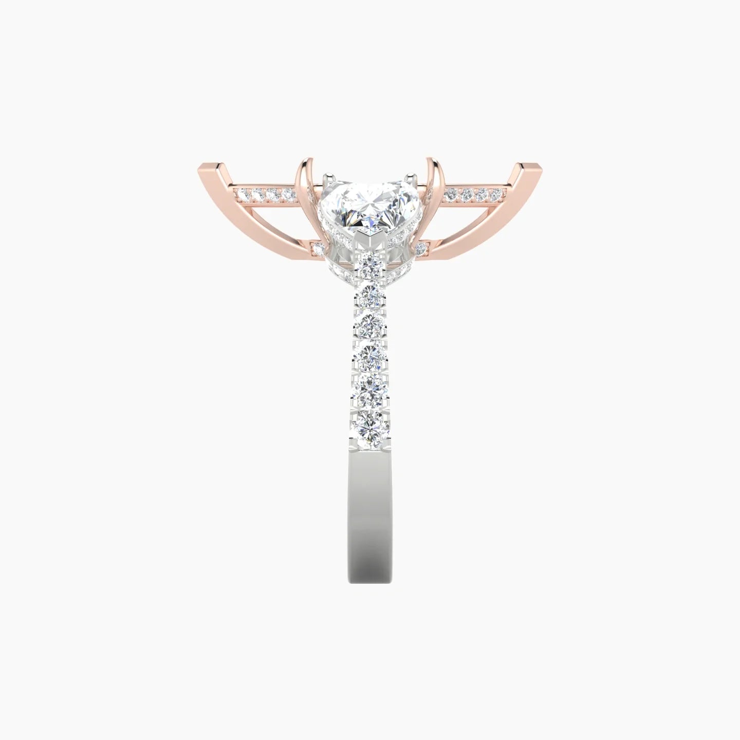 Heart Trilogy with Reverse Shank | 18k White & Rose Gold 5-7.99 ct Marquise Cut Ring Setting