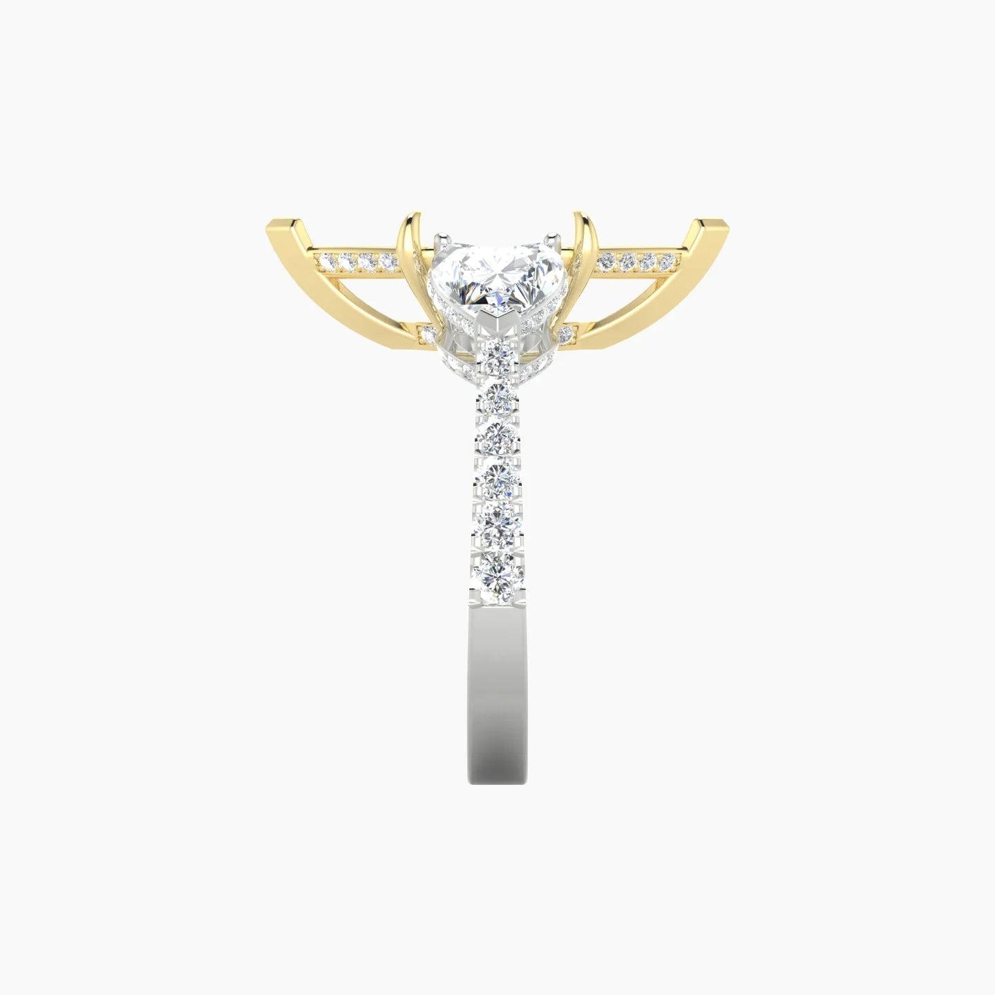 Heart Trilogy with Reverse Shank | 18k White & Yellow Gold 5-7.99 ct Marquise Cut Ring Setting