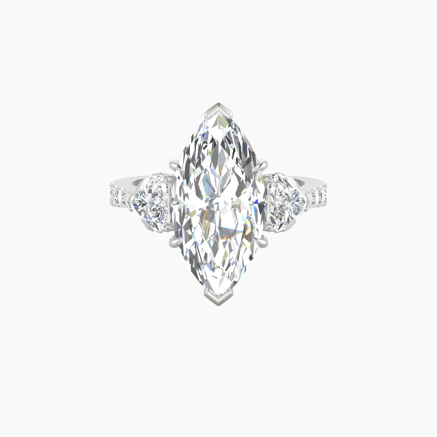 Heart Trilogy with Reverse Shank | 18k White Gold 5 ct Marquise Cut Ring
