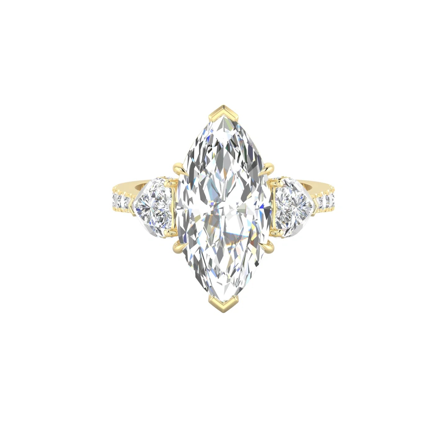 Heart Trilogy with Reverse Shank | 18k Yellow Gold 5 ct Marquise Cut Ring