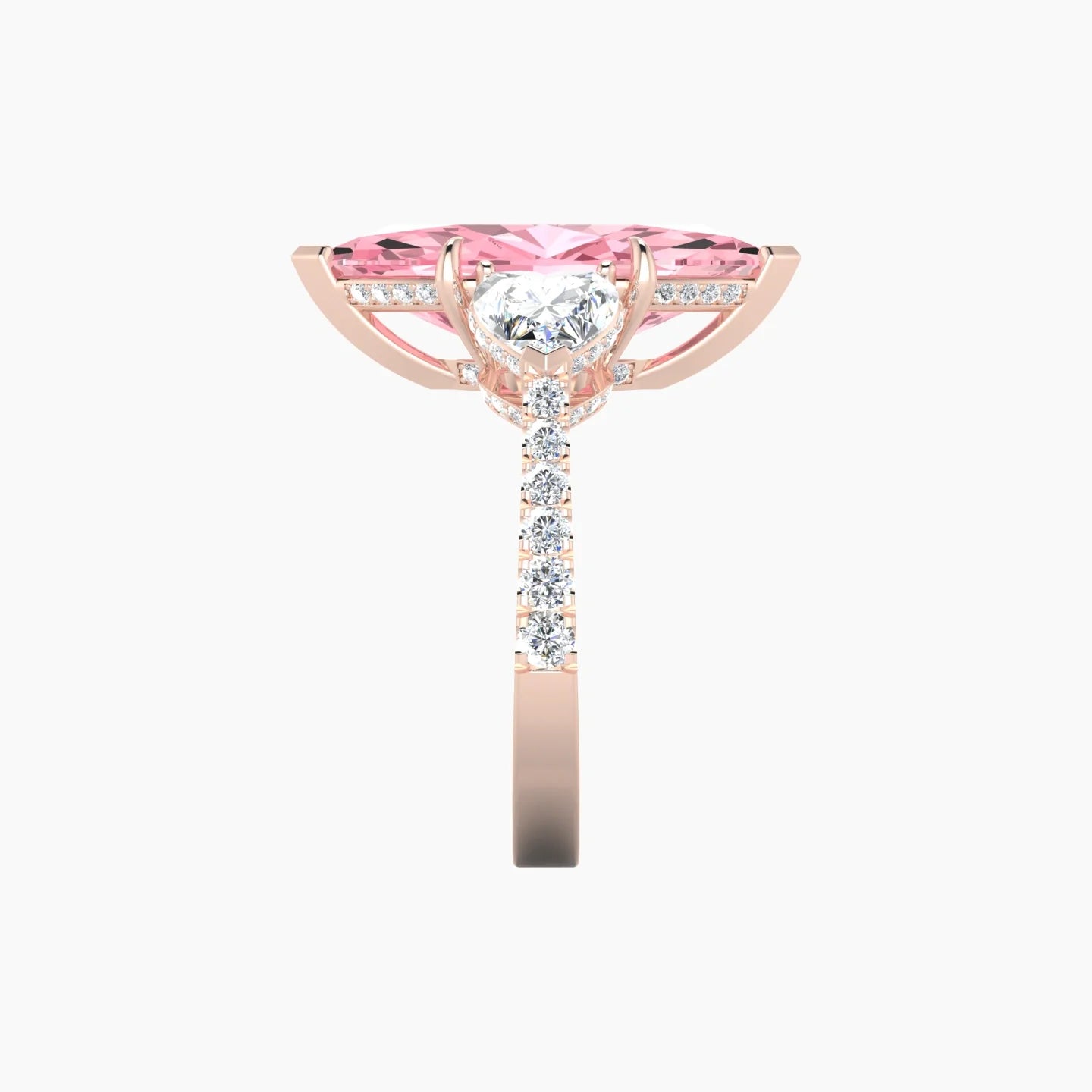 Intricate Heart Trilogy with Reverse Shank | 18k Rose Gold 5 ct Marquise White Lab Diamond Ring