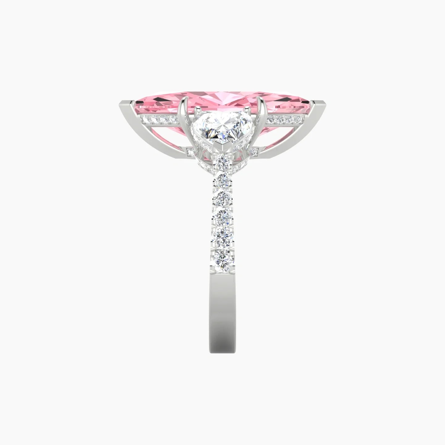Intricate Heart Trilogy with Reverse Shank | 18k White Gold 5 ct Marquise Blue Lab Diamond Ring