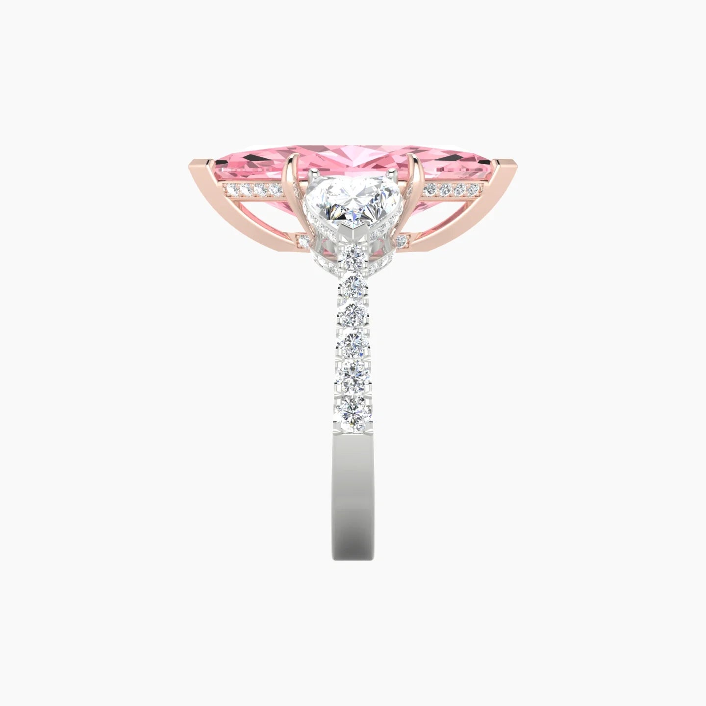 Intricate Heart Trilogy with Reverse Shank | 18k White & Rose Gold 5 ct Marquise Blue Lab Diamond Ring
