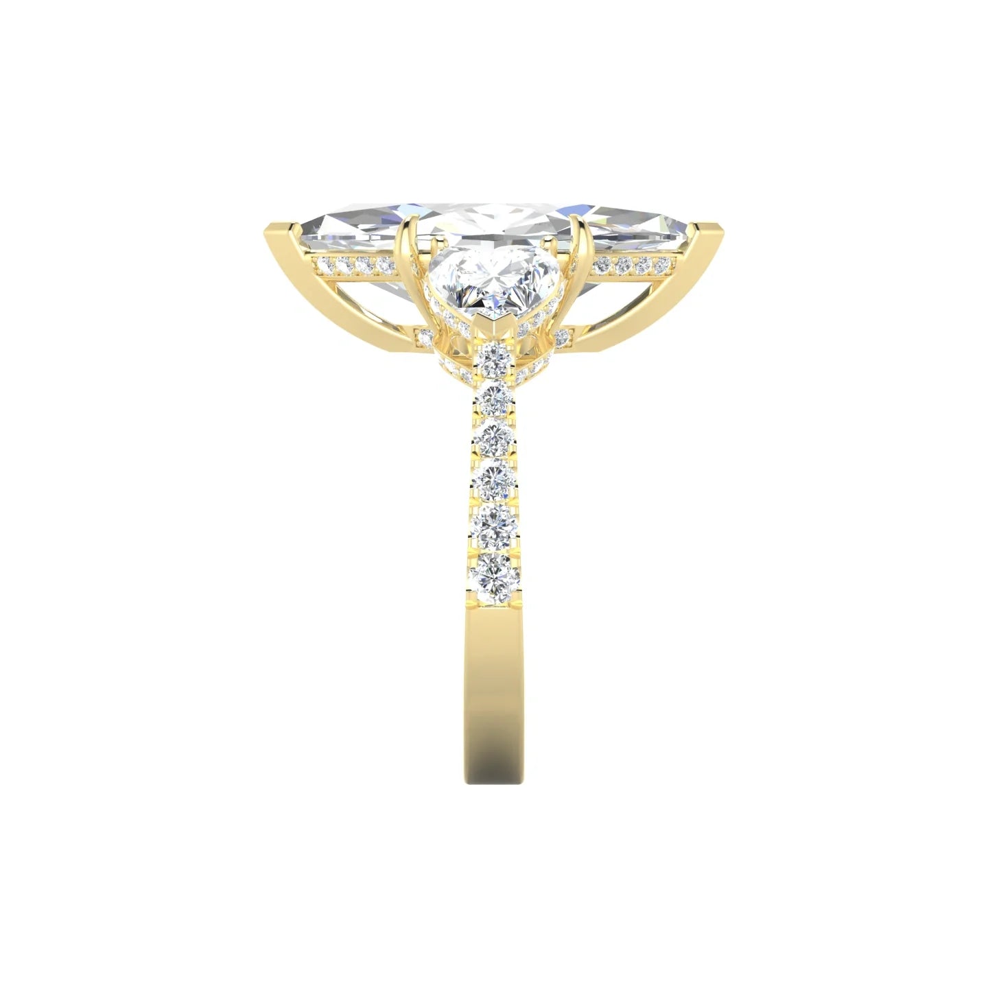 Heart Trilogy with Reverse Shank | 18k Yellow Gold 5 ct Marquise Cut Ring