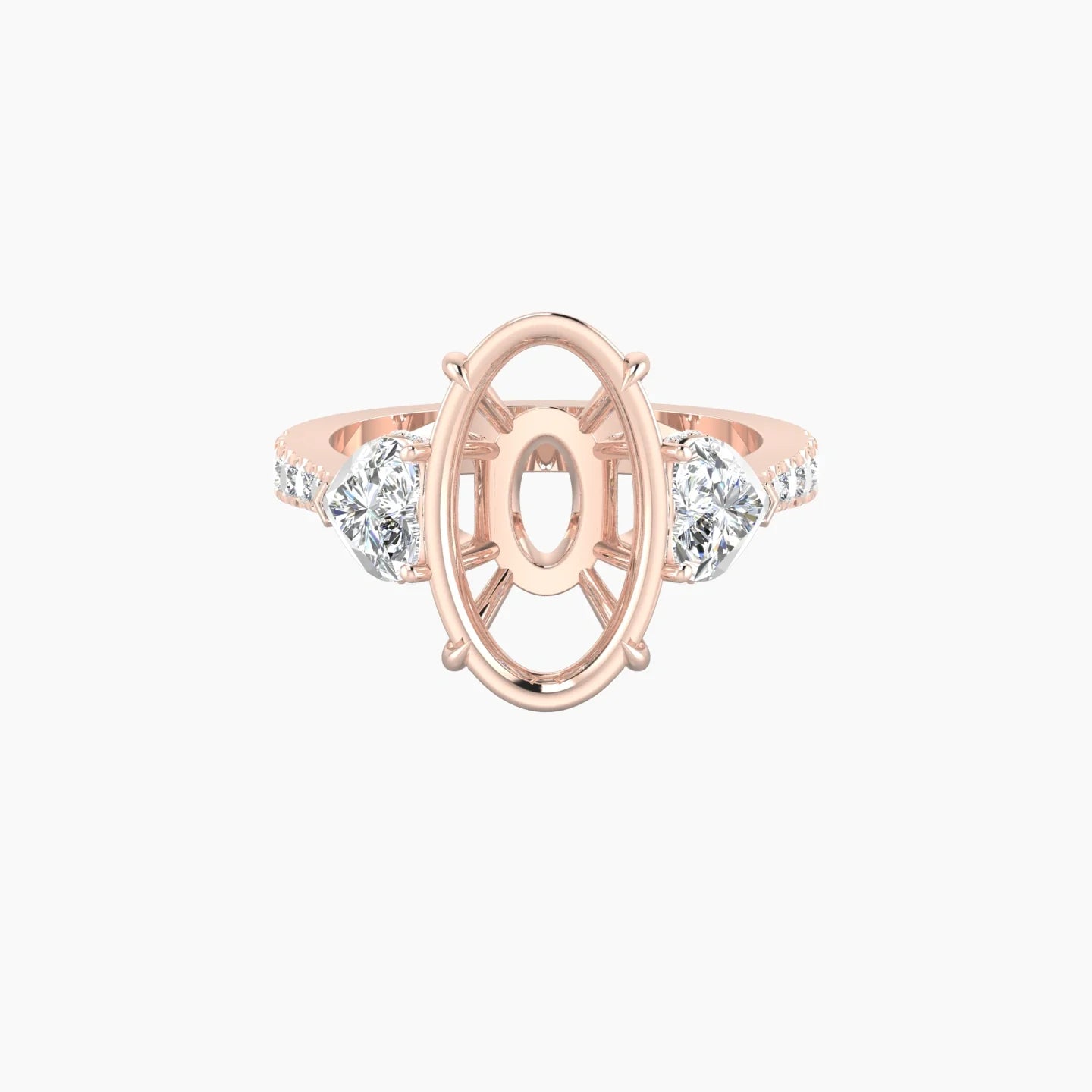 Heart Trilogy with Reverse Shank | 18k Rose Gold 5-7.99 ct Oval Cut Ring Setting