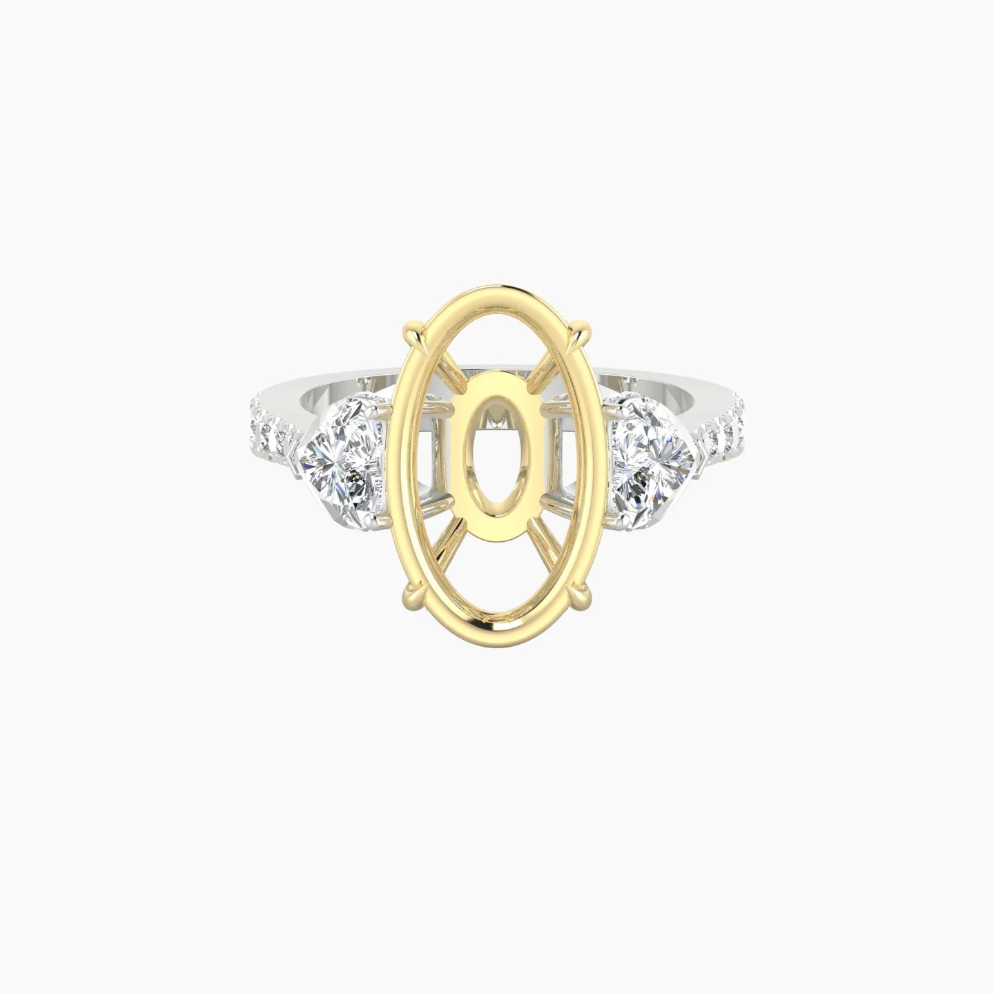 Heart Trilogy with Reverse Shank | 18k White & Yellow Gold 5-7.99 ct Oval Cut Ring Setting