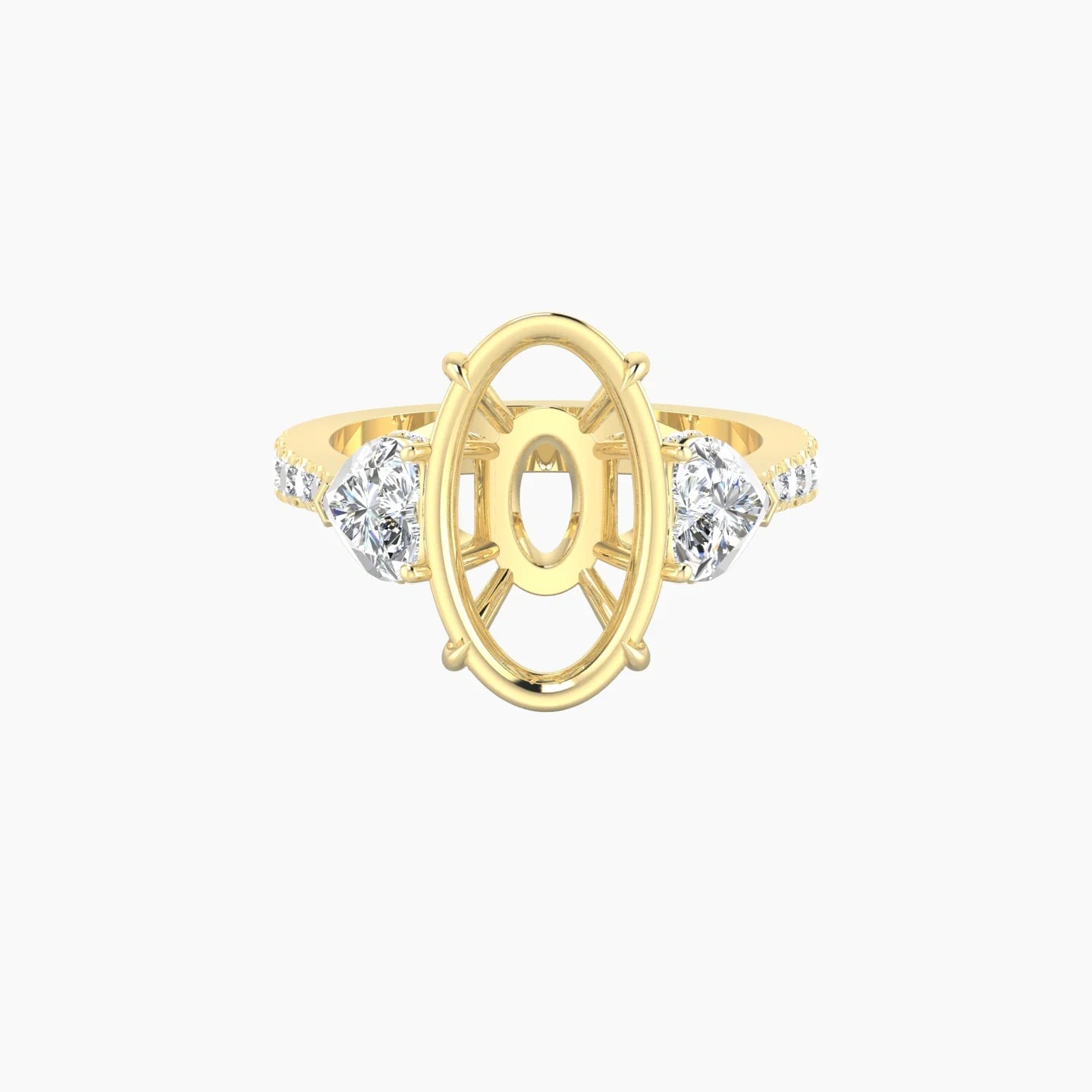 Heart Trilogy with Reverse Shank | 18k Yellow Gold 5-7.99 ct Oval Cut Ring Setting
