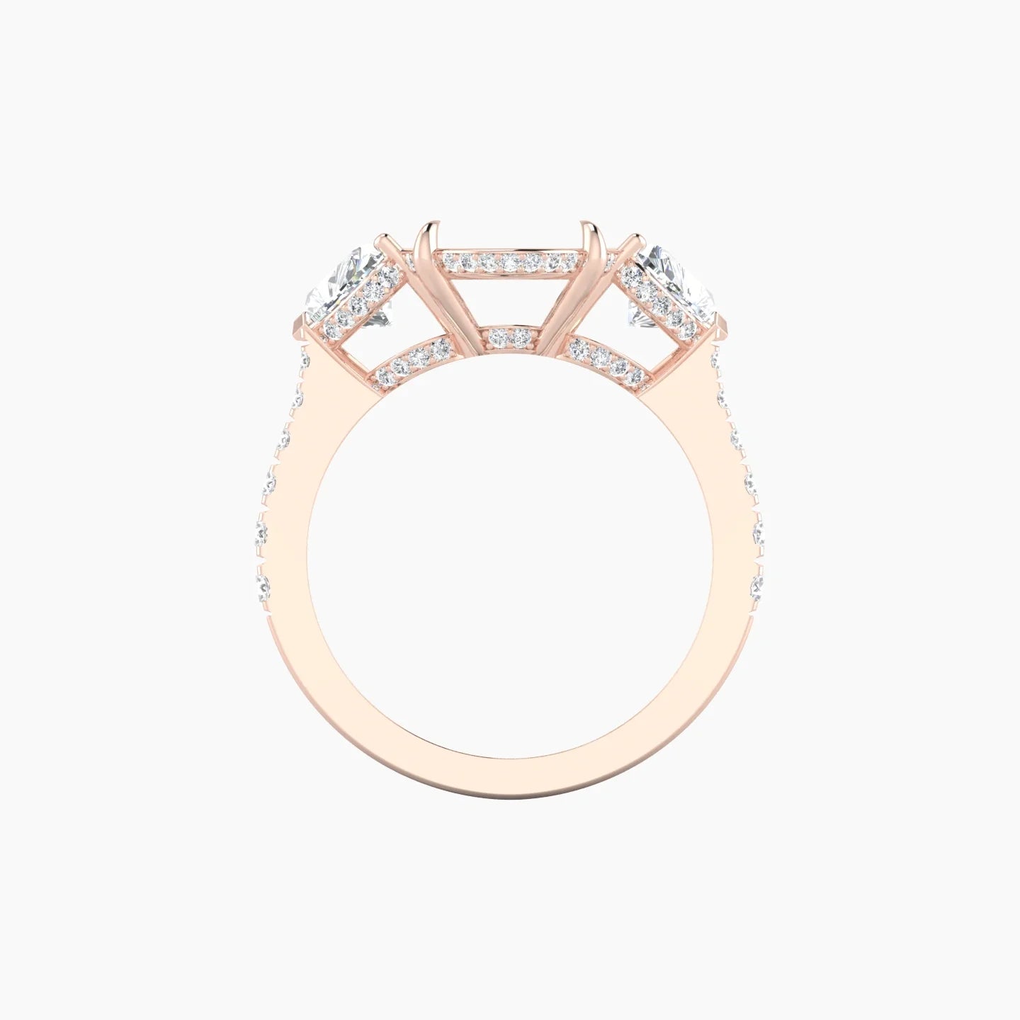 Heart Trilogy with Reverse Shank | 18k Rose Gold 5-7.99 ct Oval Cut Ring Setting