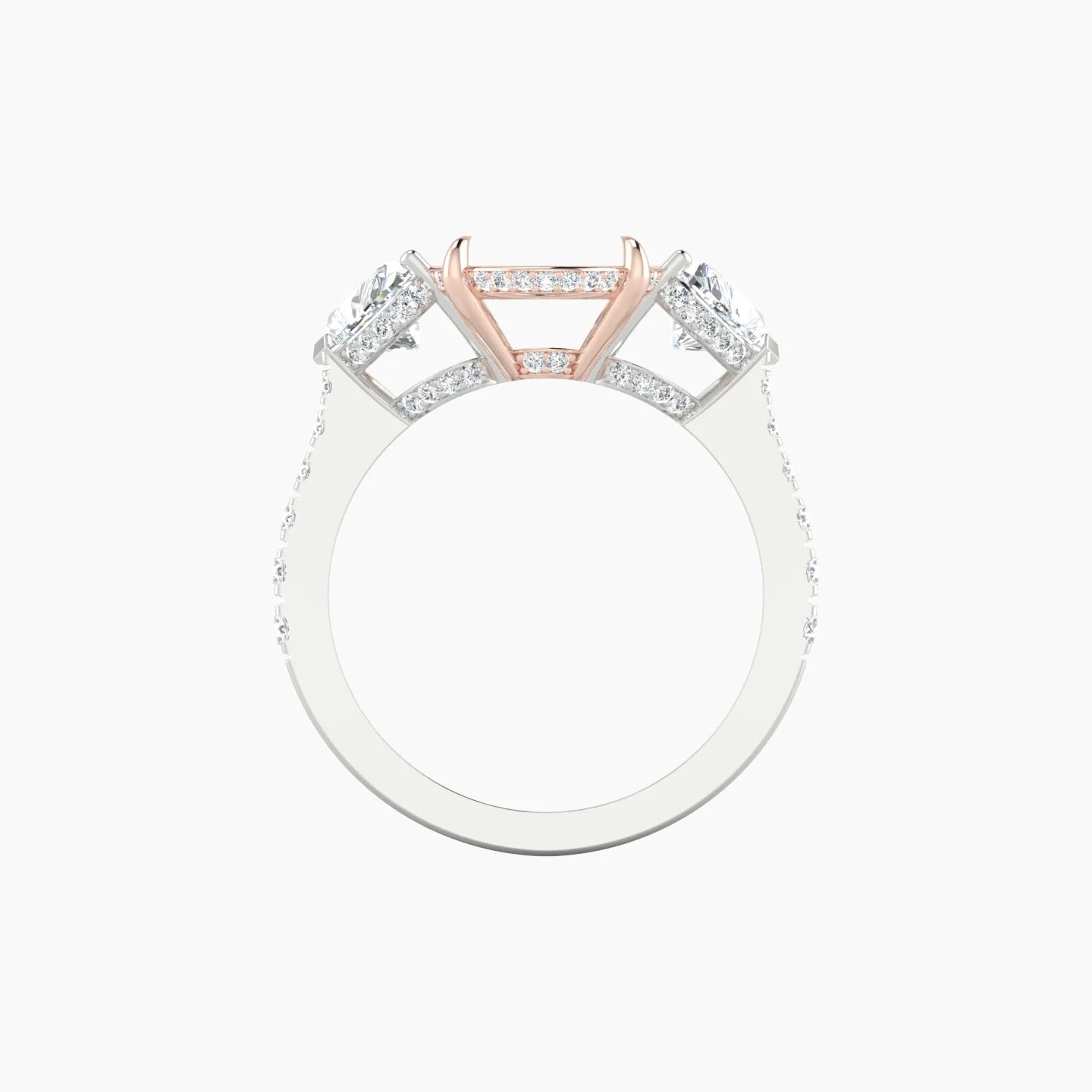 Heart Trilogy with Reverse Shank | 18k White & Rose Gold 5-7.99 ct Oval Cut Ring Setting