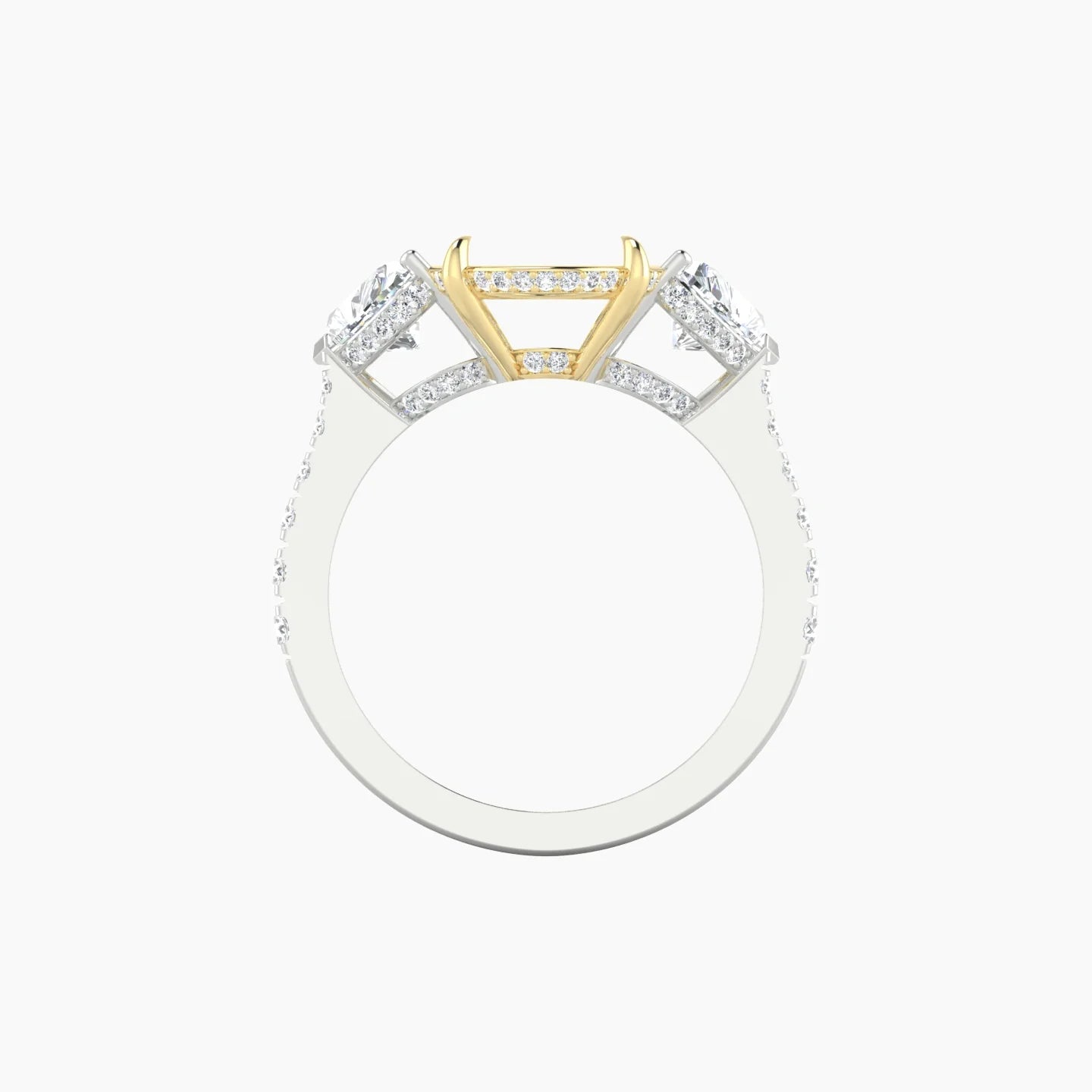 Heart Trilogy with Reverse Shank | 18k White & Yellow Gold 5-7.99 ct Oval Cut Ring Setting