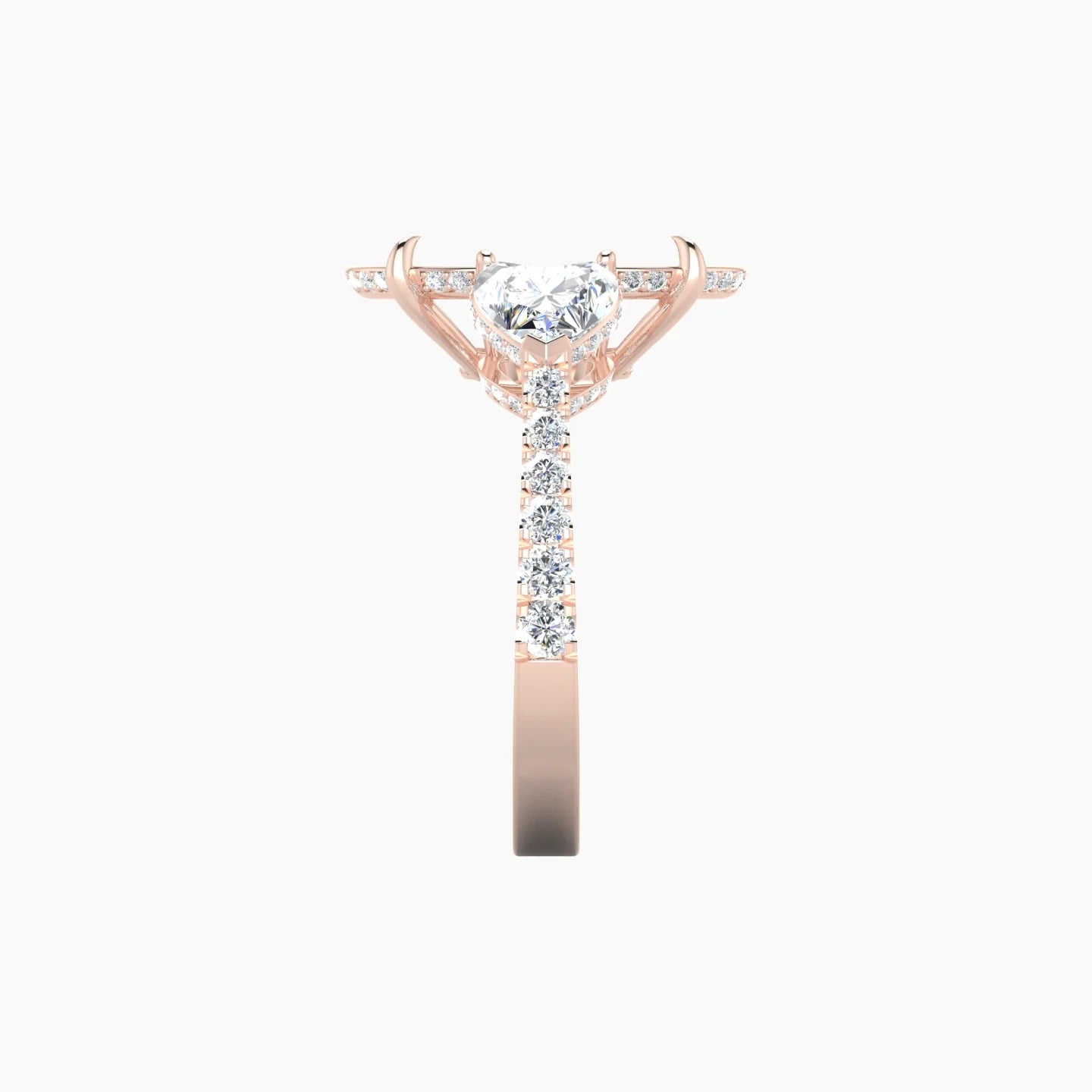 Heart Trilogy with Reverse Shank | 18k Rose Gold 5-7.99 ct Oval Cut Ring Setting