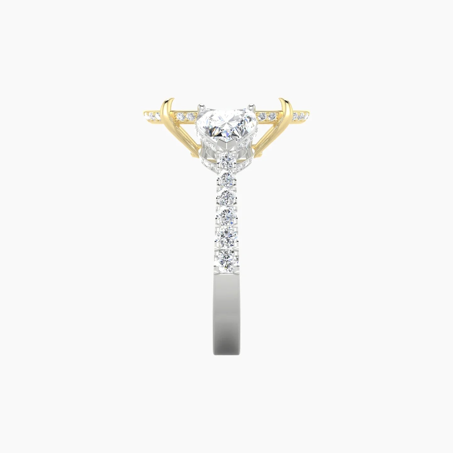 Heart Trilogy with Reverse Shank | 18k White & Yellow Gold 5-7.99 ct Oval Cut Ring Setting