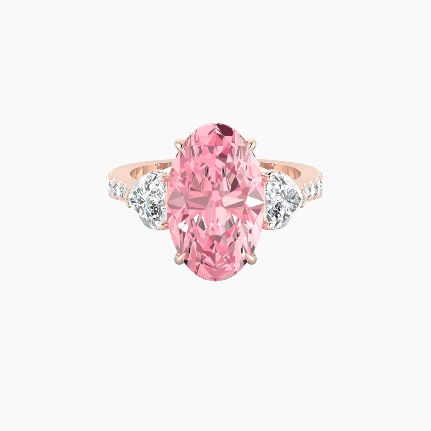 Intricate Heart Trilogy with Reverse Shank | 18k Rose Gold 5 ct Oval White Lab Diamond Ring