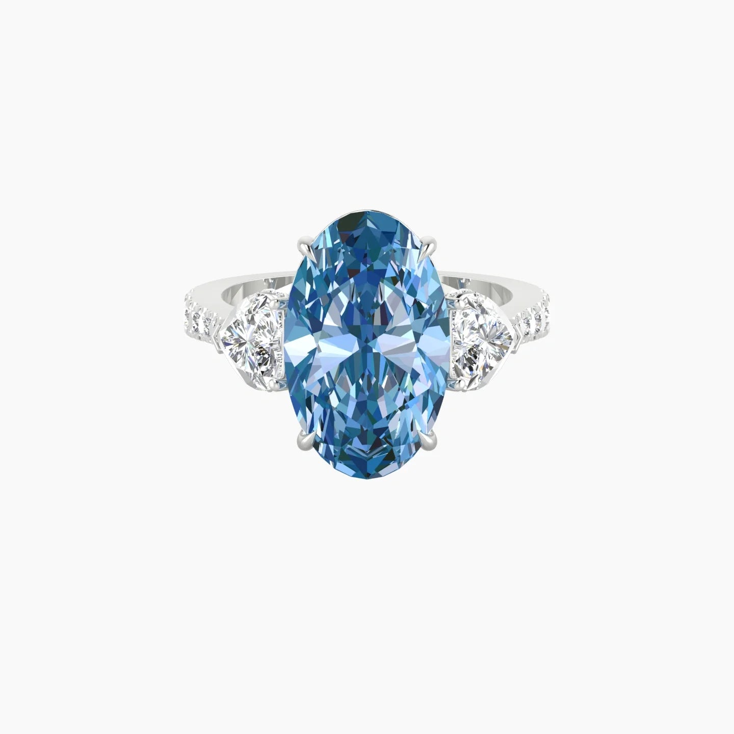 Heart Trilogy with Reverse Shank | 18k White Gold 5 ct Oval Cut Ring