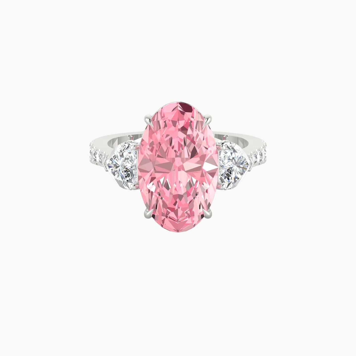 Intricate Heart Trilogy with Reverse Shank | 18k White Gold 5 ct Oval Blue Lab Diamond Ring