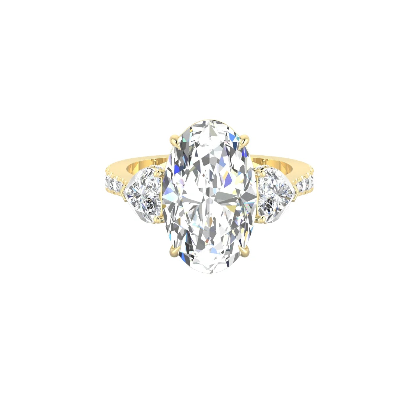 Intricate Heart Trilogy with Reverse Shank | 18k Yellow Gold 5 ct Oval White Lab Diamond Ring