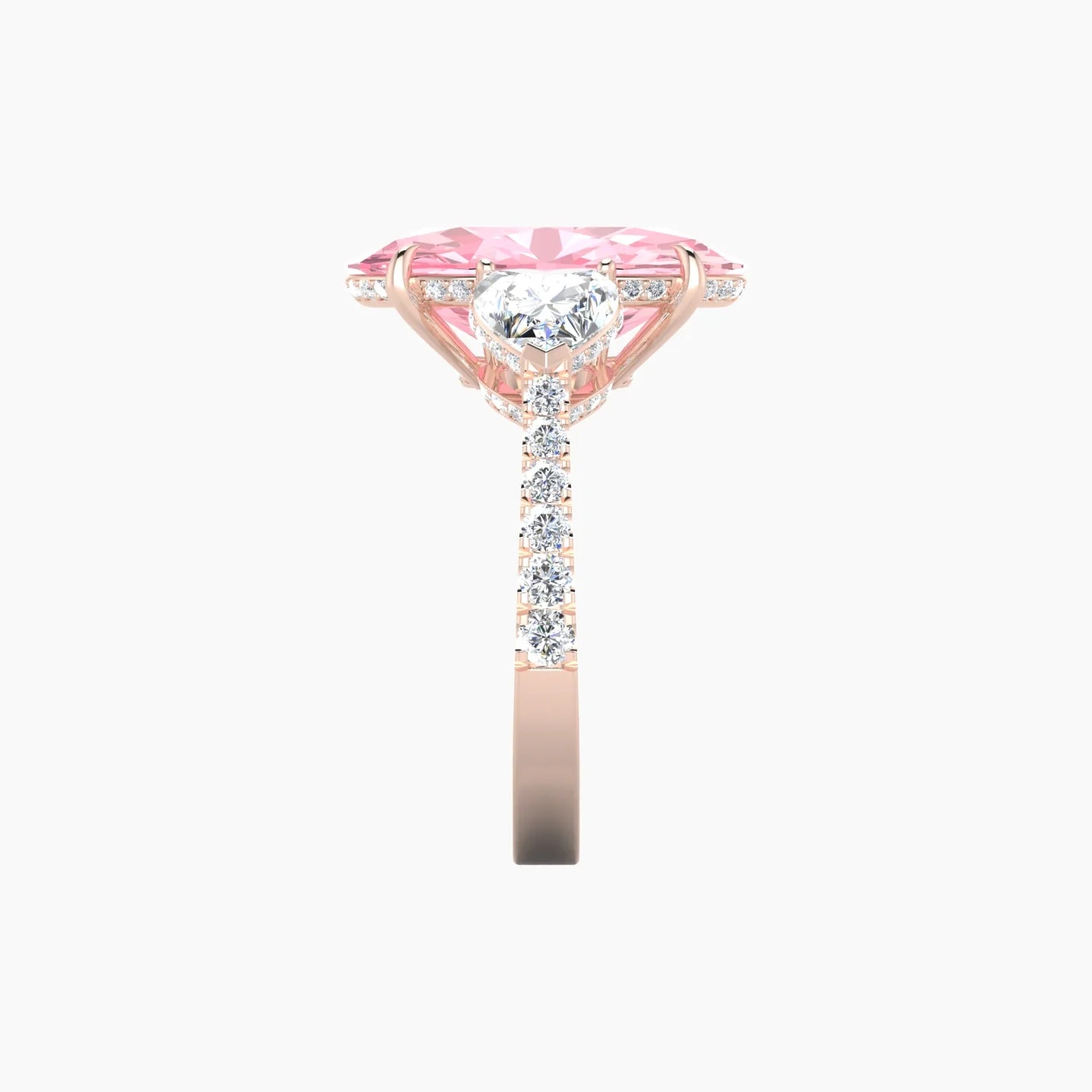 Intricate Heart Trilogy with Reverse Shank | 18k Rose Gold 5 ct Oval White Lab Diamond Ring