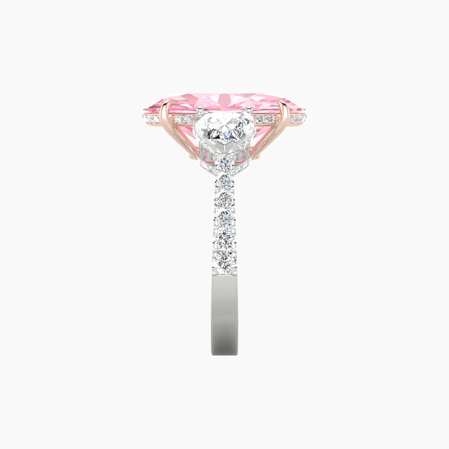 Intricate Heart Trilogy with Reverse Shank | 18k White & Rose Gold 5 ct Oval Blue Lab Diamond Ring