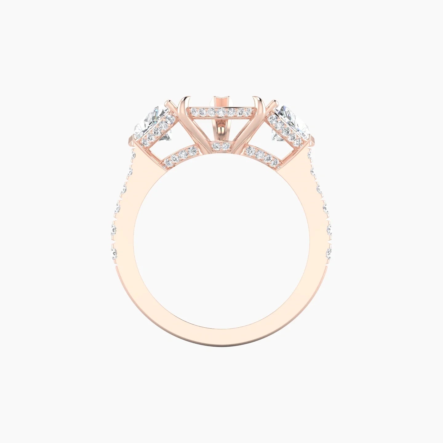 Heart Trilogy with Reverse Shank | 18k Rose Gold 5-7.99 ct Pear Cut Ring Setting