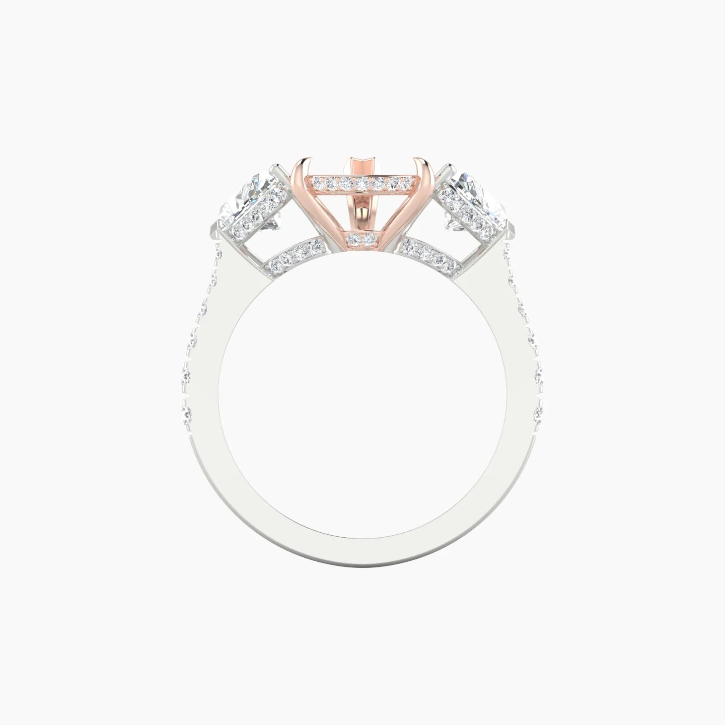 Heart Trilogy with Reverse Shank | 18k White & Rose Gold 5-7.99 ct Pear Cut Ring Setting