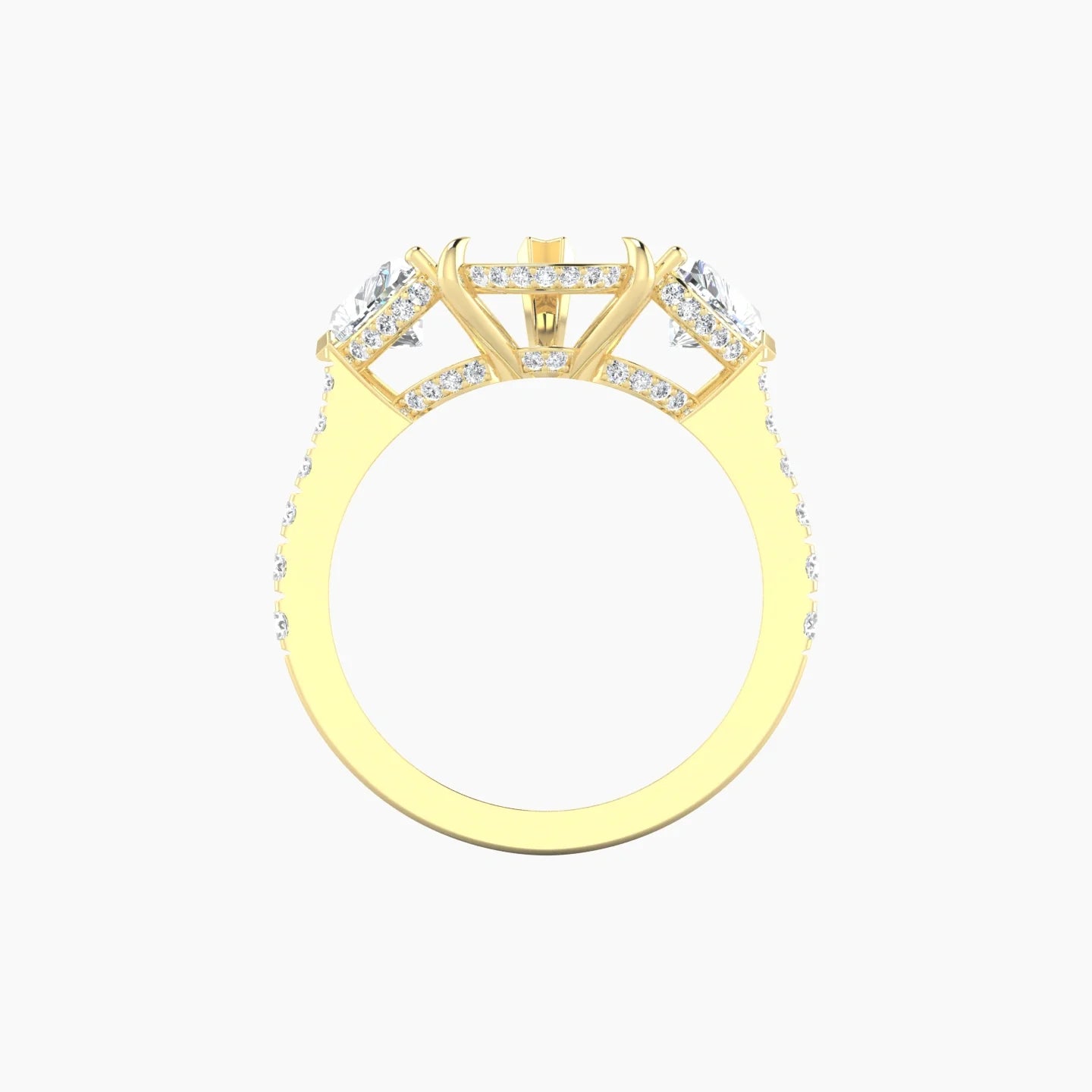 Heart Trilogy with Reverse Shank | 18k Yellow Gold 5-7.99 ct Pear Cut Ring Setting