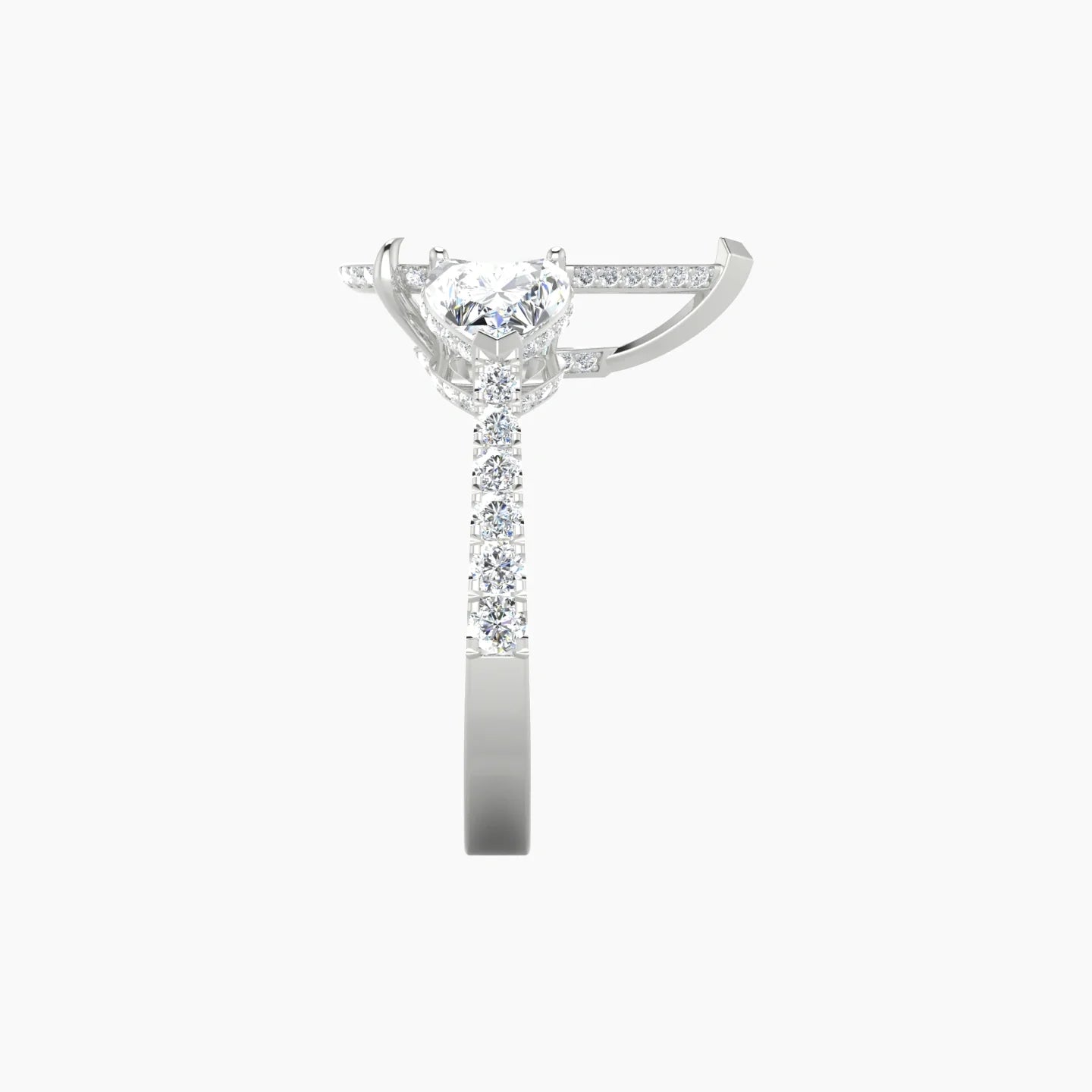 Heart Trilogy with Reverse Shank | 18k White Gold 5-7.99 ct Pear Cut Ring Setting