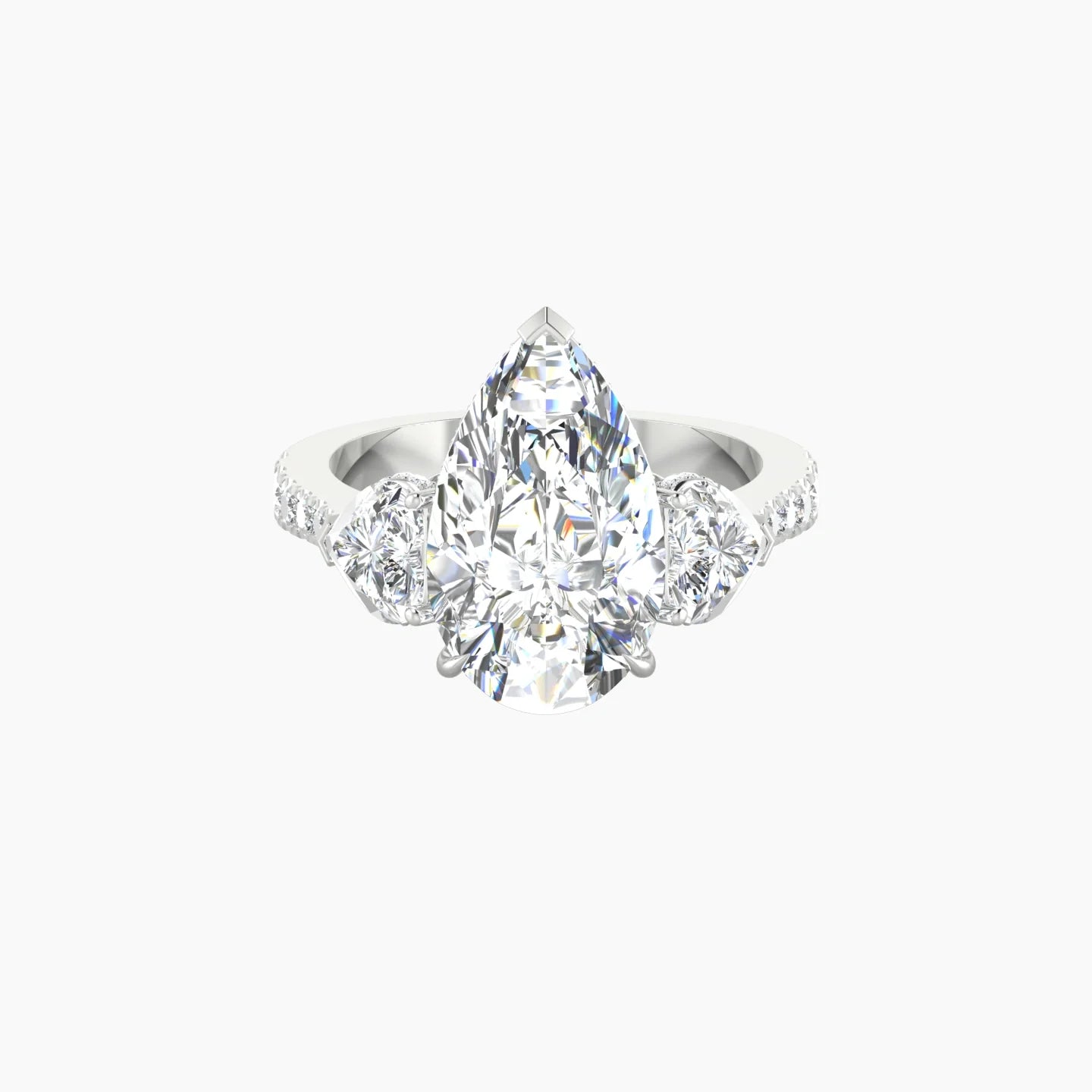 Heart Trilogy with Reverse Shank | 18k White Gold 5 ct Pear Cut Ring