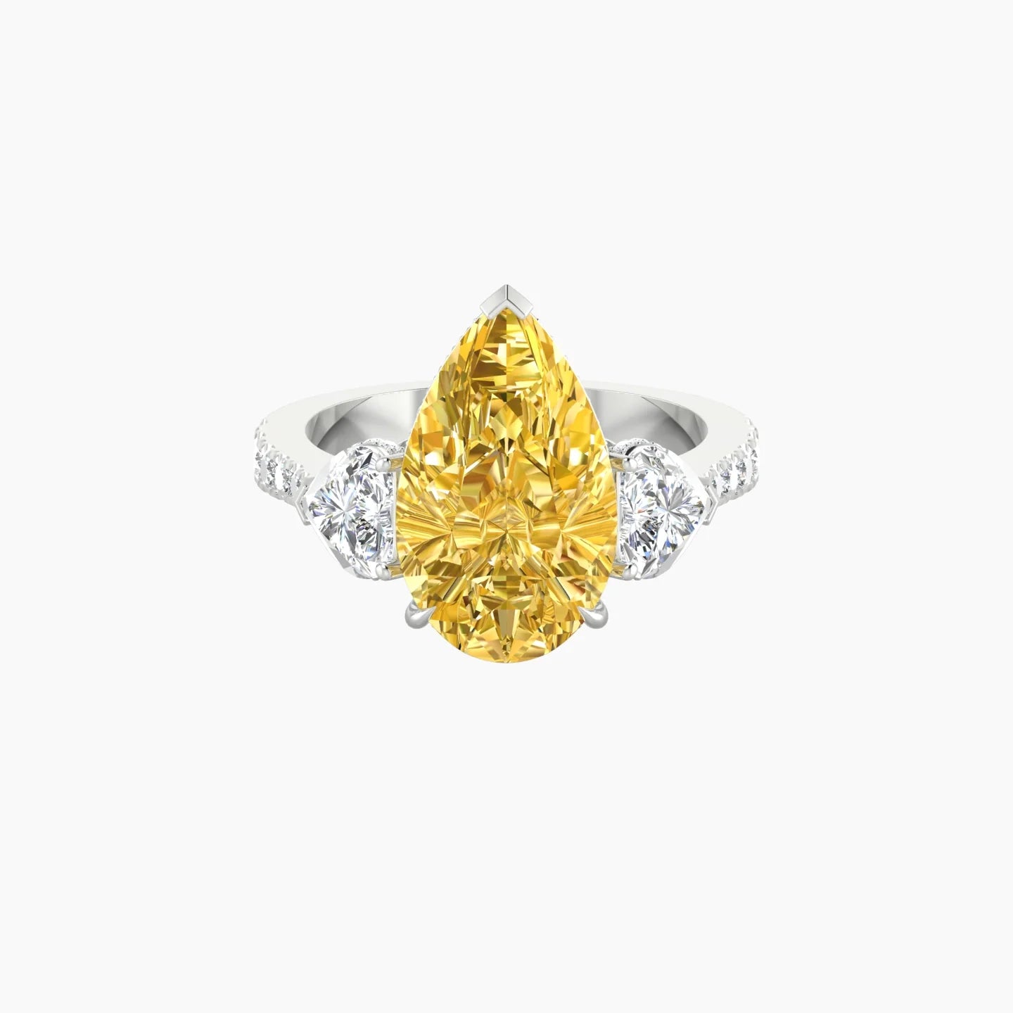 Heart Trilogy with Reverse Shank | 18k White Gold 5 ct Pear Cut Ring